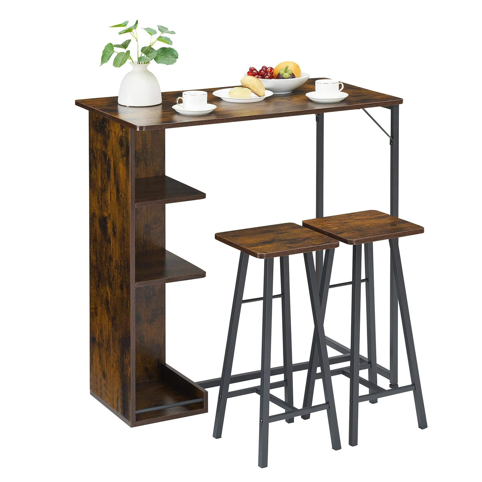 Juego de mesa de bar de 3 piezas, mesa de bar con taburete, juego de comedor de cocina con 2 sillas y 3 estantes, para vivienda, cocina, salón, comedor (retro