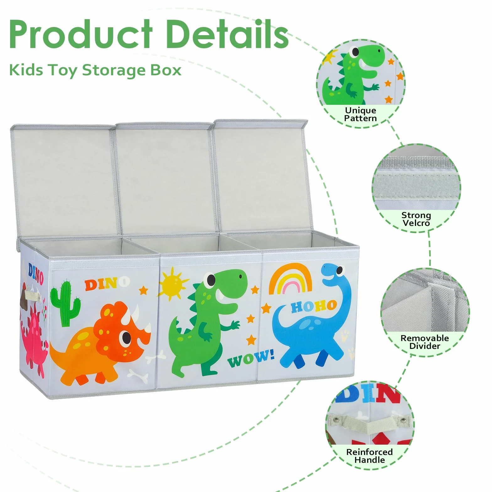 decalsweet Caja de Juguete Extra Grande con Tapa Abatible, Caja Almacenaje Oxford Plegable con Asa para Niños Niñas, Baúl Juguetes y Almacenamiento Impermeable Resistente, 96×32×40 (Dinosaurios Gris)