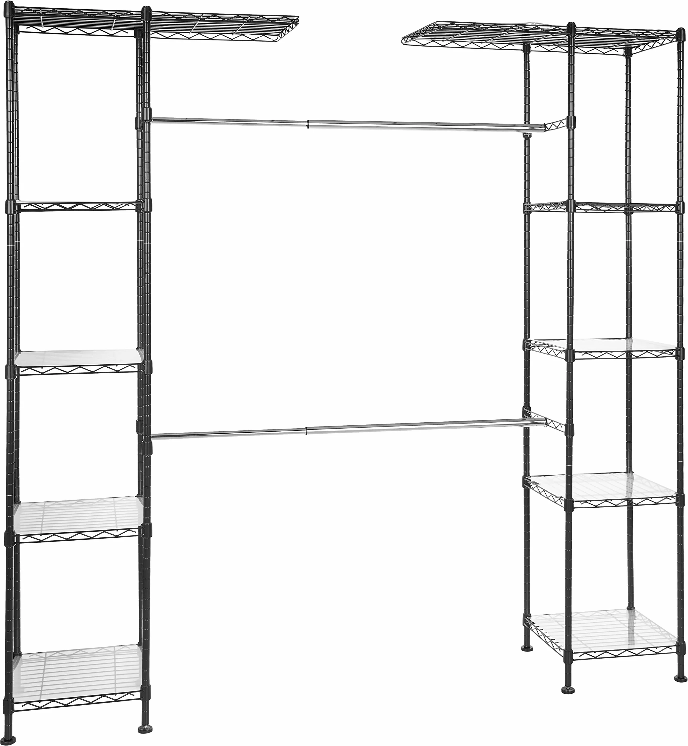 Amazon Basics Sistema organizador de armario extensible, Negro 144.8-203.2 x 35.6 x 182.9 cm