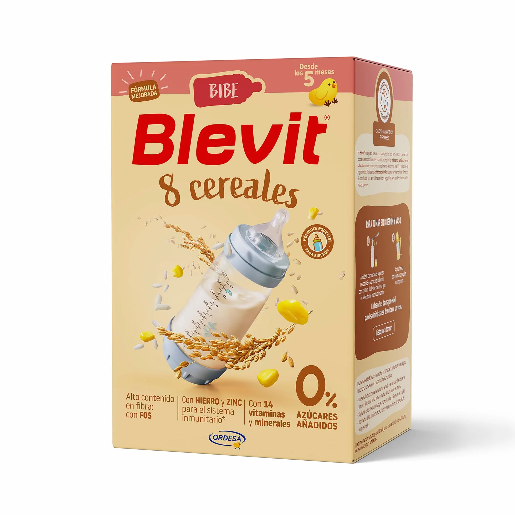 Blevit Bibe 8 Cereales 500g Papilla para Bebé 5 Meses 95% Cereales 14 Vitaminas y Minerales