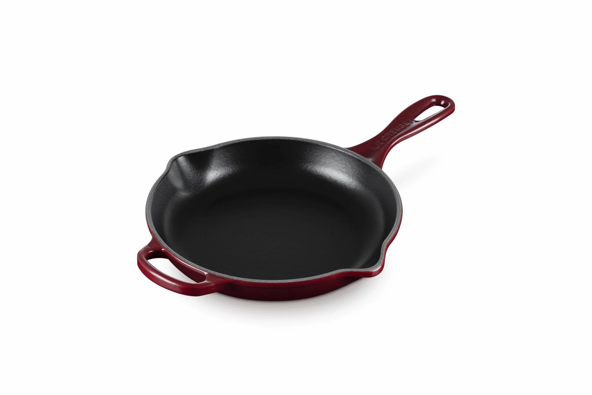 Le Creuset Signature 20182239490422 Sartén de hierro fundido esmaltado con mango auxiliar y dos labios de vertido, 23 cm, granate