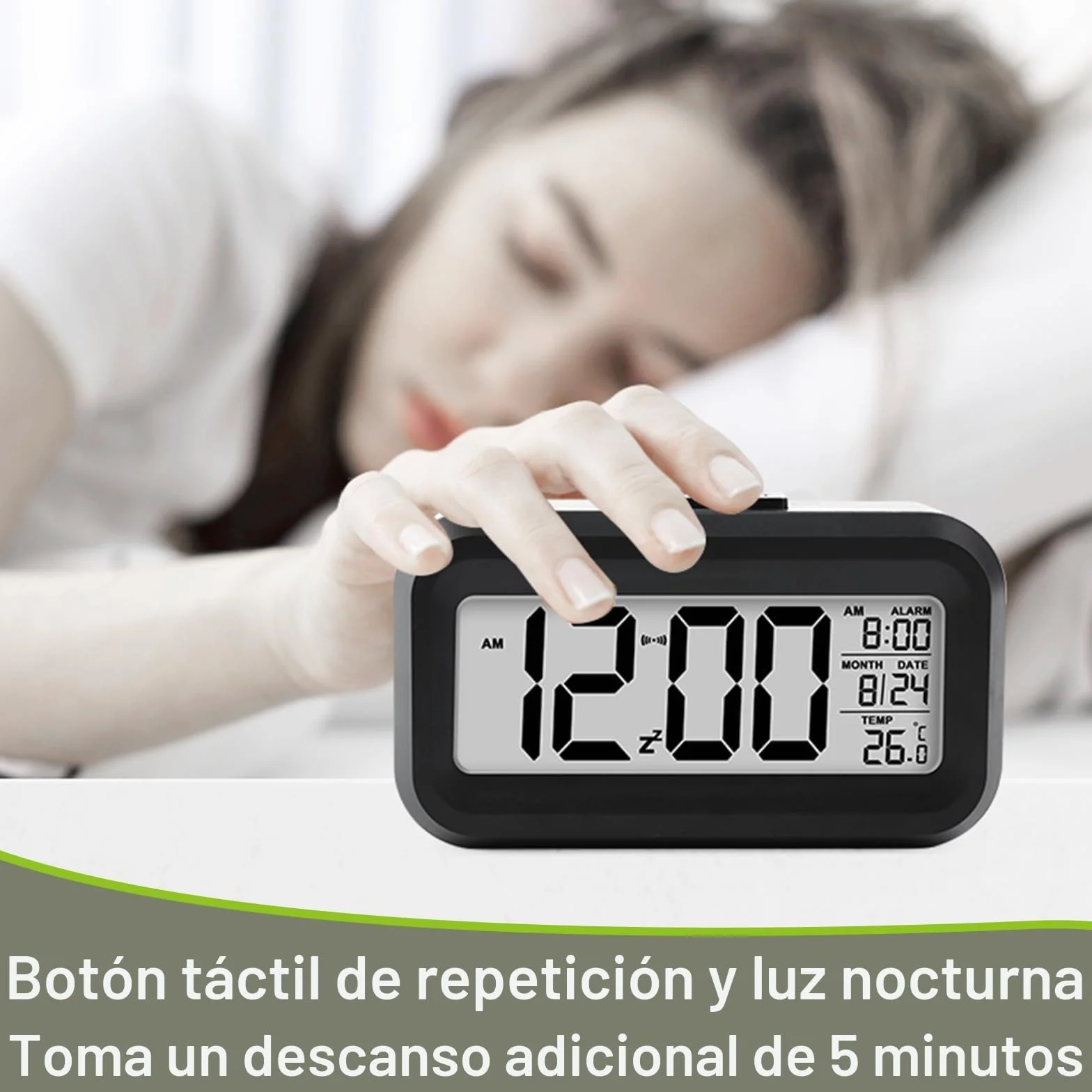 VFANDV Despertador Digital, LCD Reloj Despertador Digital con Termómetro Función Snooze Reloj Inteligente de Cabecera a Pilas Reloj de Mesa de Viaje para Sala de Oficinas Familiares