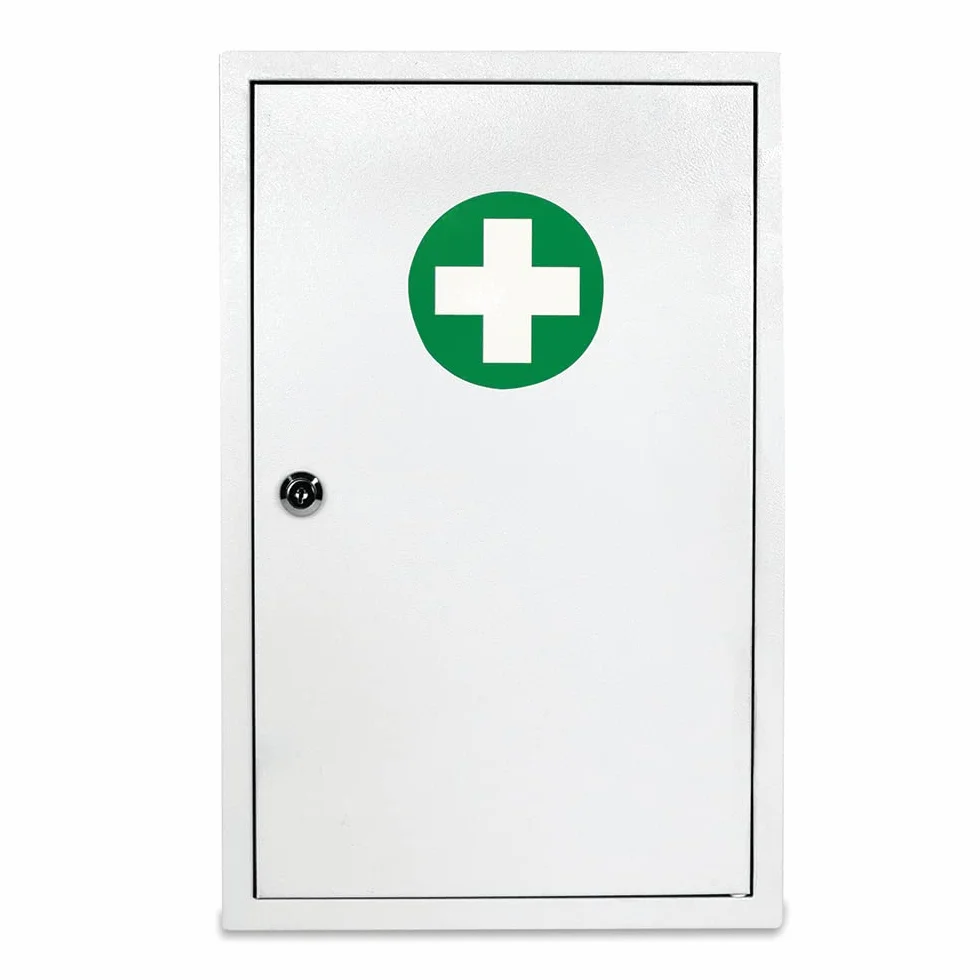Reliance Medical Armario de emergencia de metal Sofia blanco para primeros auxilios montado en la pared 2 compartimentos con cerradura