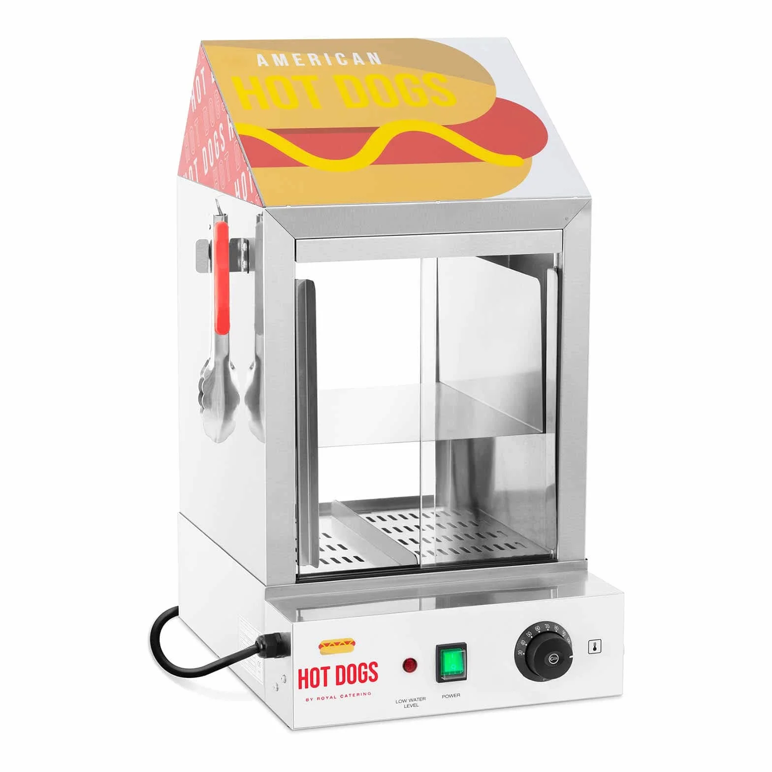 Royal Catering Asador De Salchichas Máquina Para Perritos Calientes RCHW 1000H (100 salchichas y 25 panecillos, Potencia: 1.000 W, 30-110 °C)