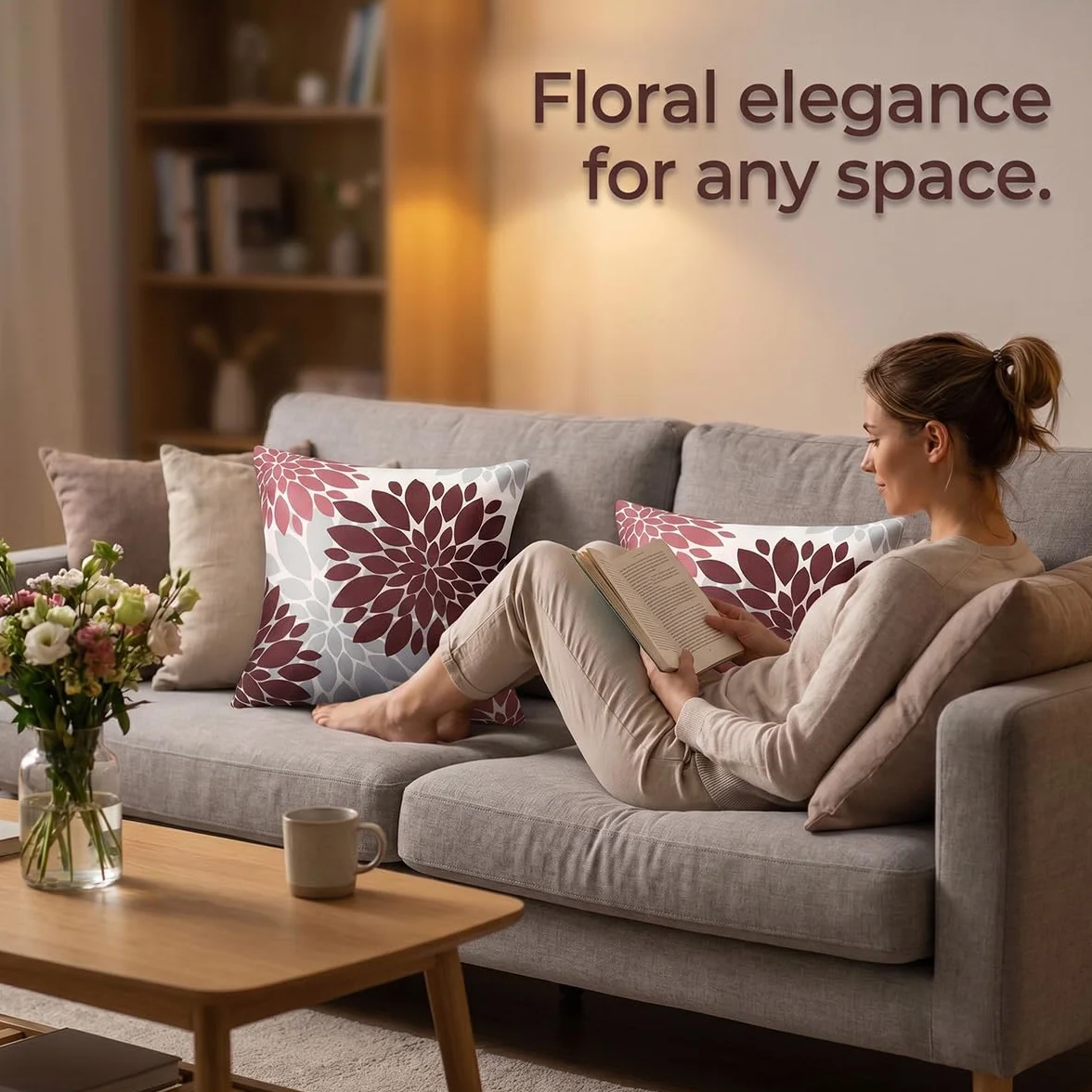 Serento Fundas Cojines 50x50 Flores Primavera Rojo Exterior Impermeable Funda de Almohada Cuadrada Lino Juego de 4