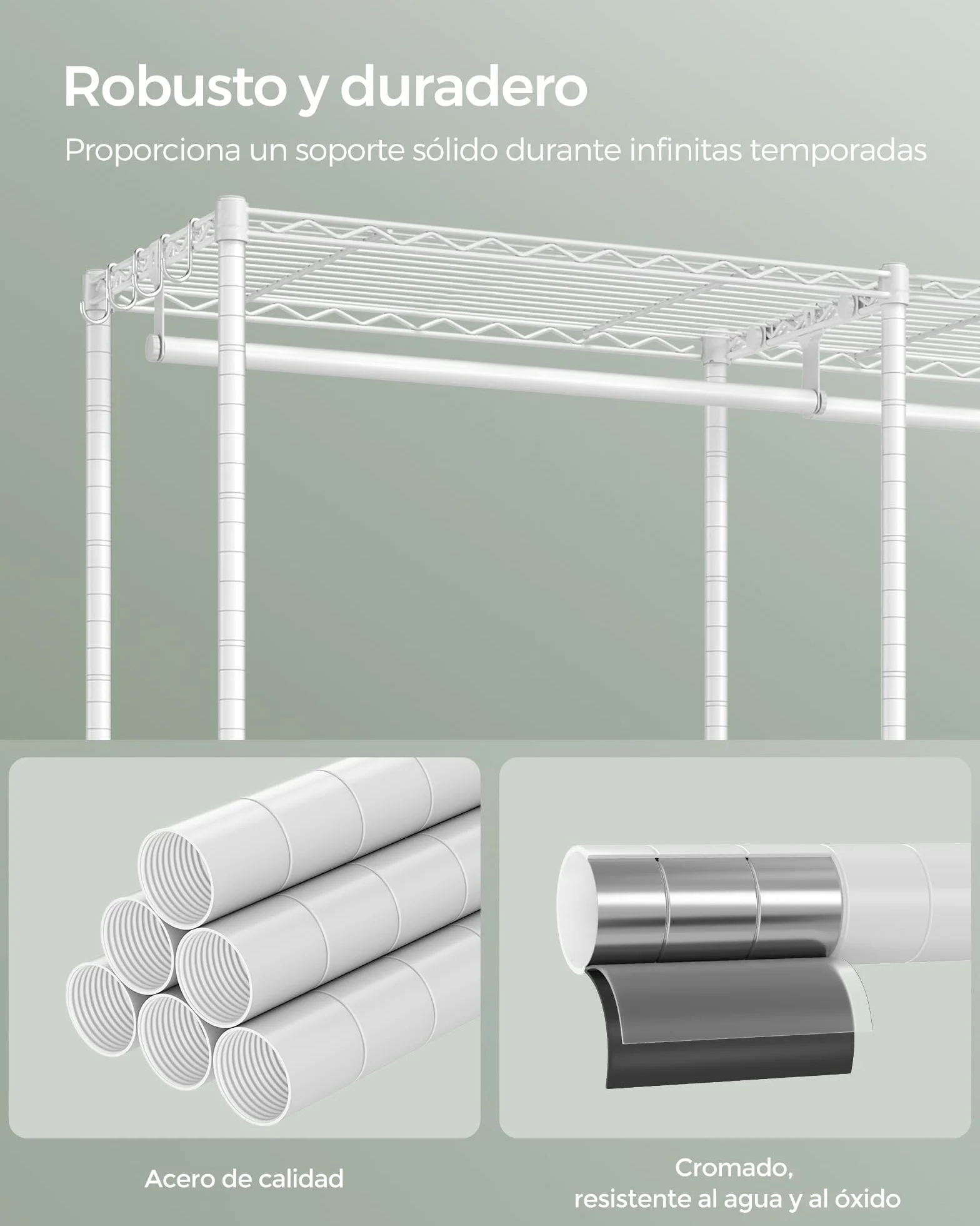 SONGMICS Armario de Ropa, Armario de Metal con Estantes Ajustables, Barras para Colgar y Ganchos, Duradero, Perchero Separable, Blanco Nube LGR431W01