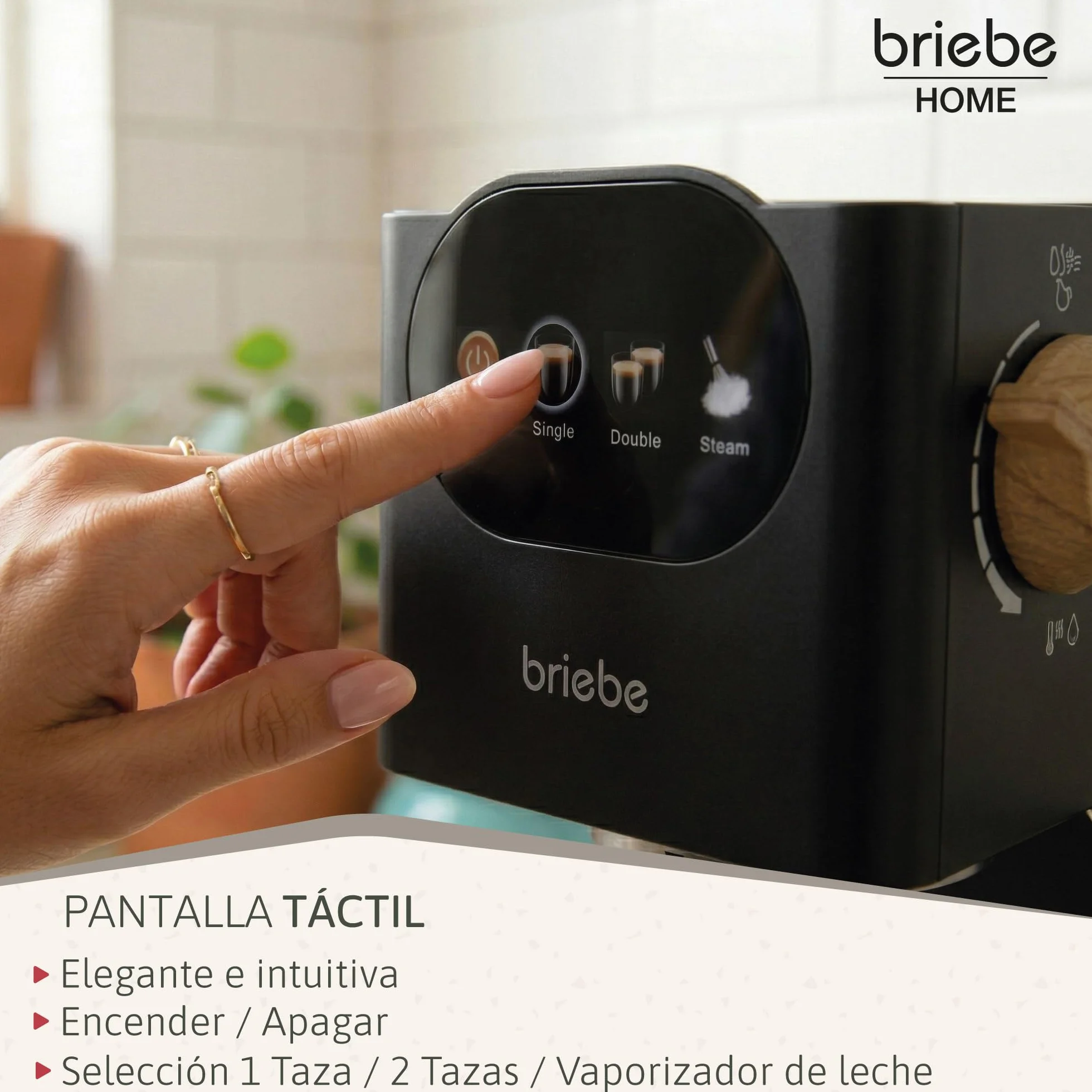 briebe Nordic Cafetera Espresso 20 Bares Compatible Cápsulas Nespresso y Café Molido, Máquina Café Semiautomática Profesional 1350W, Espumador Leche, Pantalla Táctil, 1,2L, Diseño Nórdico, Negro