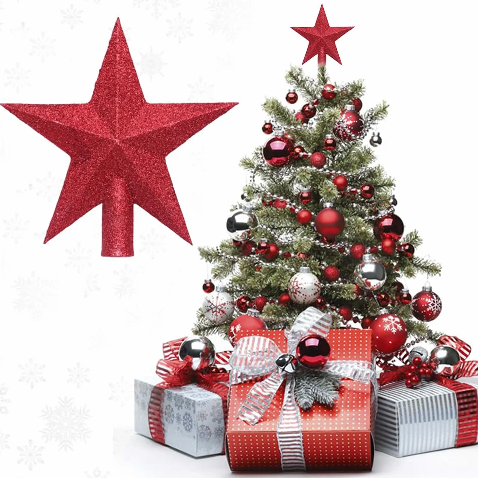 Sombrero para el Árbol de Navidad con Estrellas Brillantes - Rojo