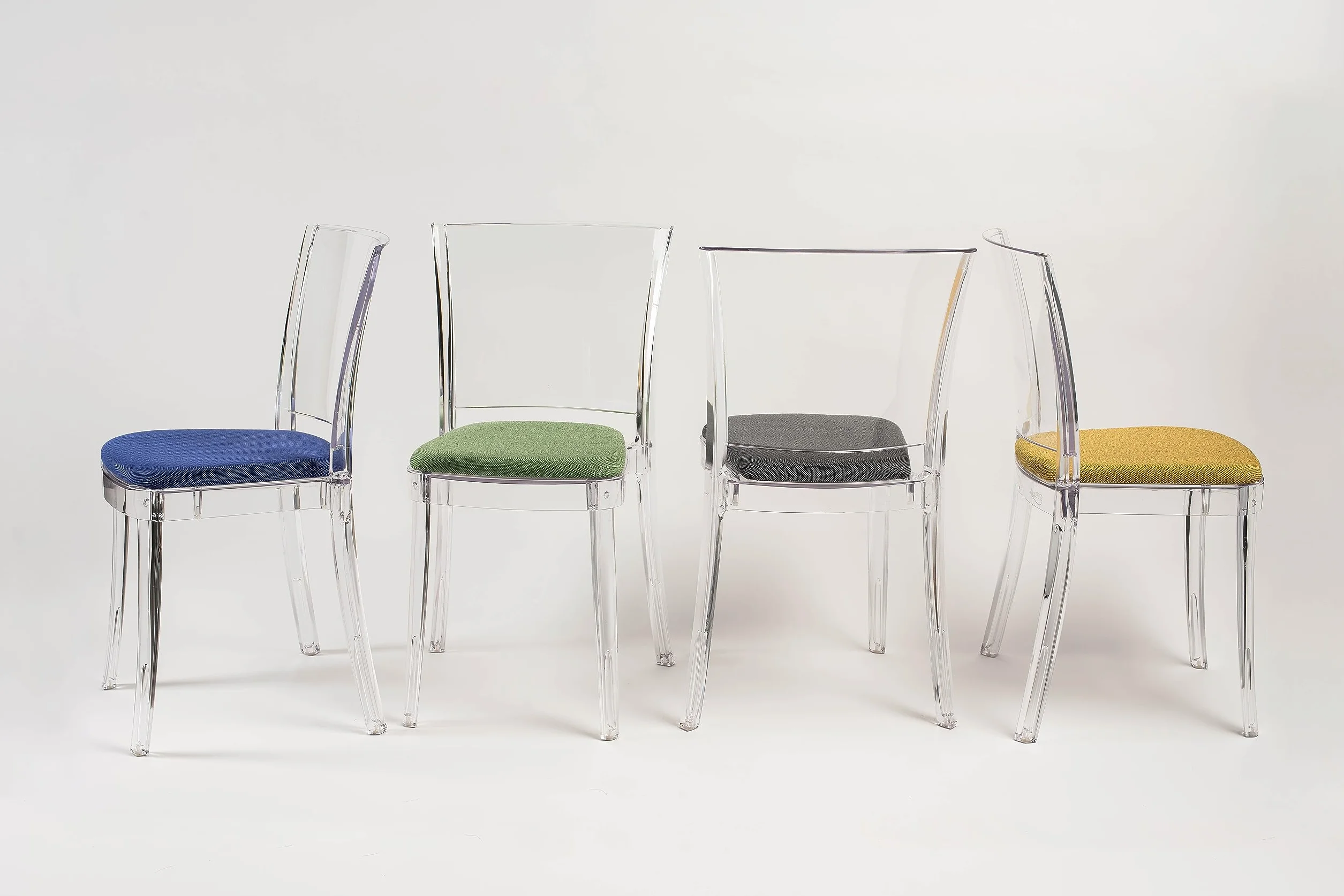Lucienne - Silla transparente Neutro - Pack de 4 piezas - con cojín de Trevira Kat Rojo Tricolor - 16C2000