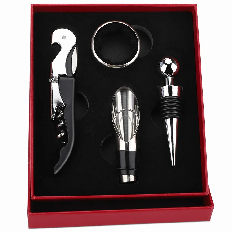 Abridor de Vino Sacacorchos Profesional Estuche Acero Inoxidable Kit Regalo 4 en 1