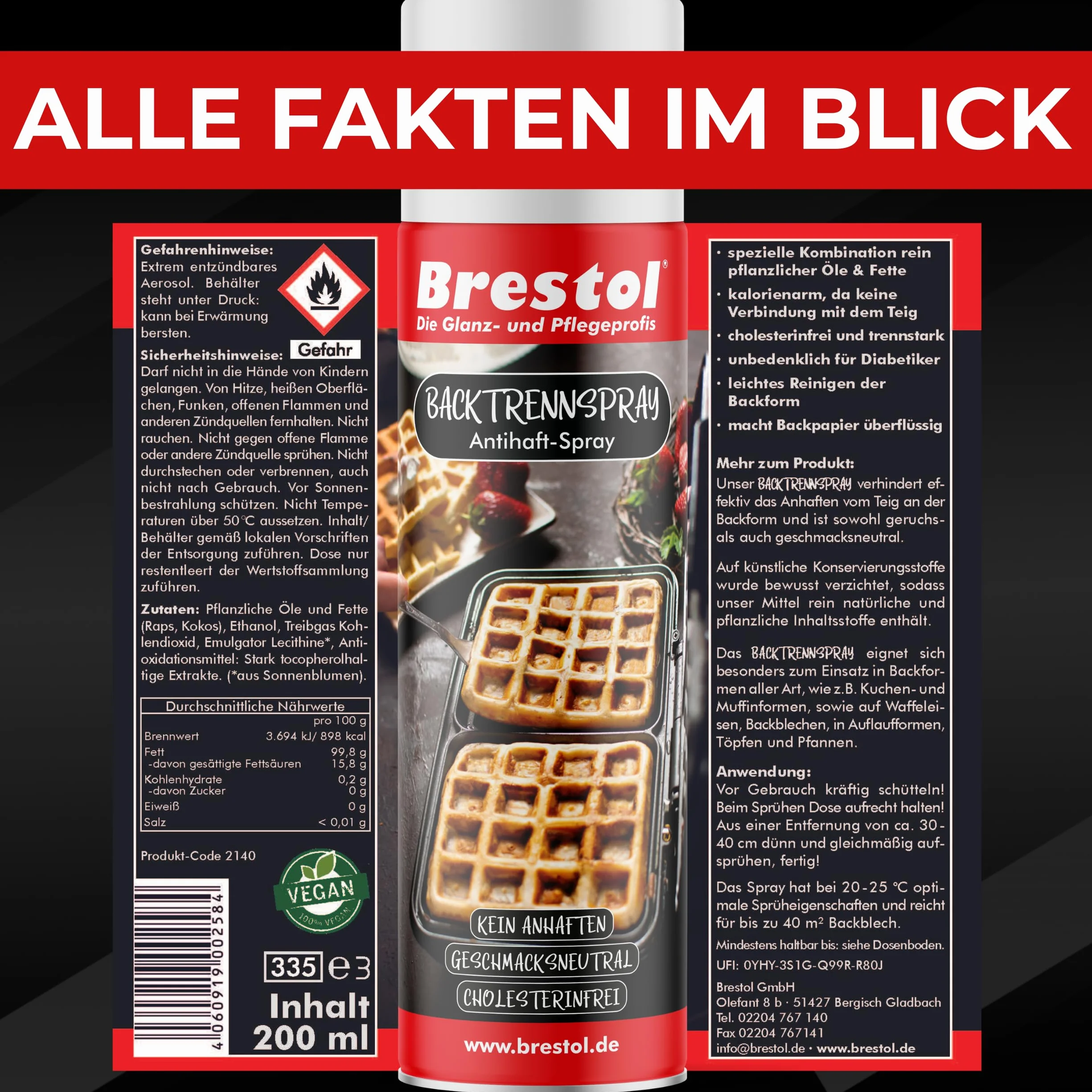 BRESTOL® Spray de separación para hornear, 12 x 200 ml, vegano