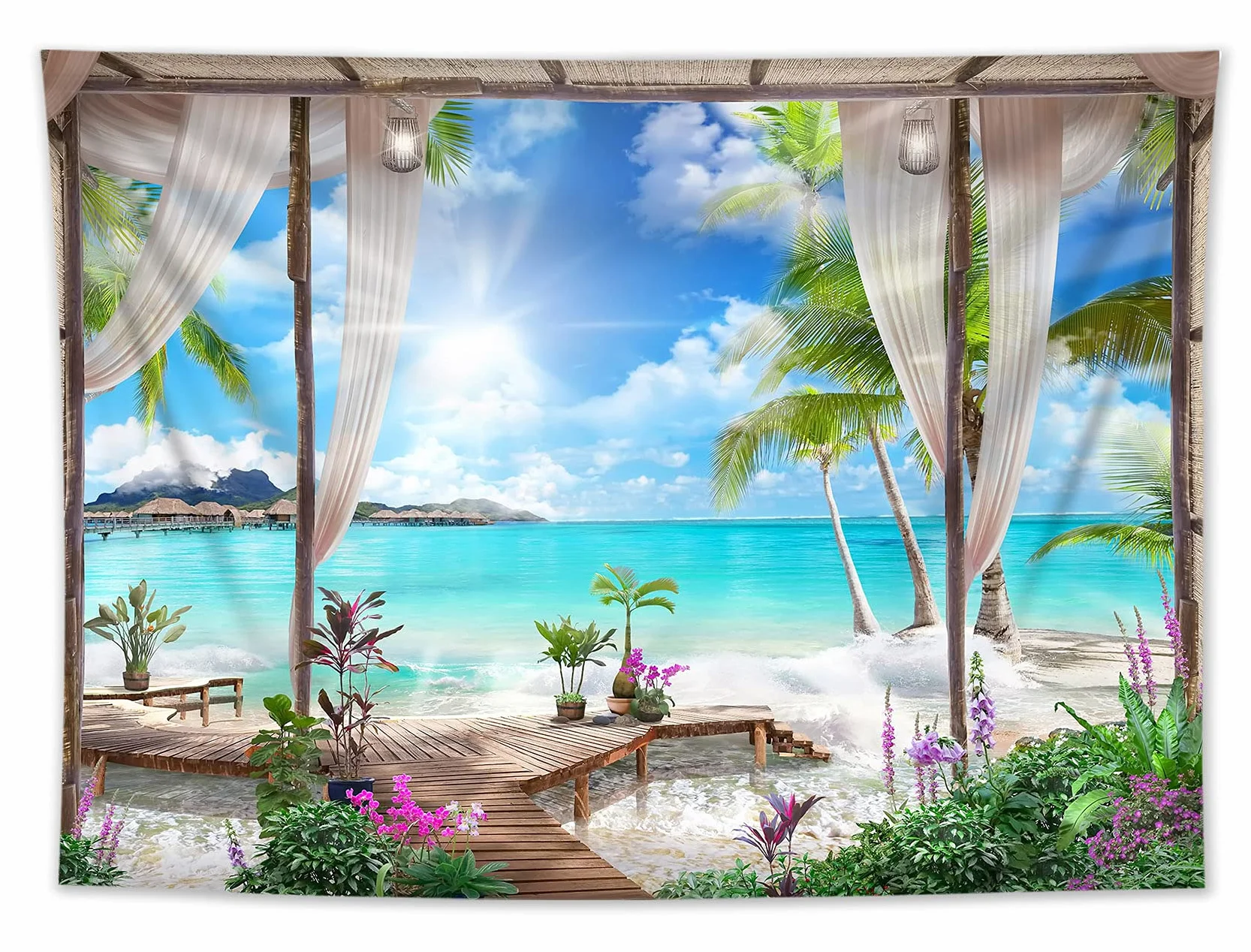 Tapiz de Pared Océano turquesa 200x150cm Colgar Pared Playa Tela Paisaje Isla Tropical Decoración Sala Dormitorio