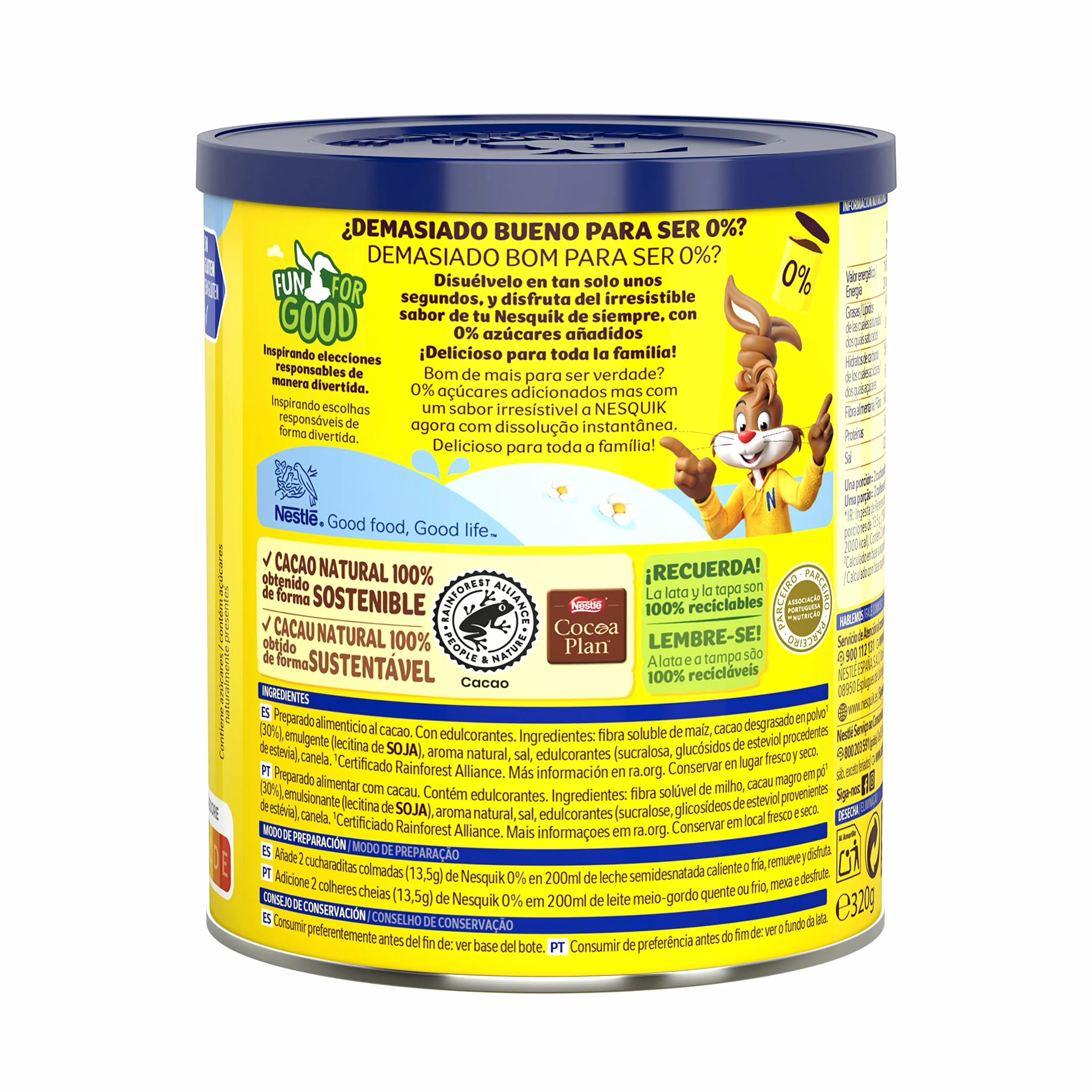 NESTLE NESQUIK Cacao en polvo 0% azúcares 320 g