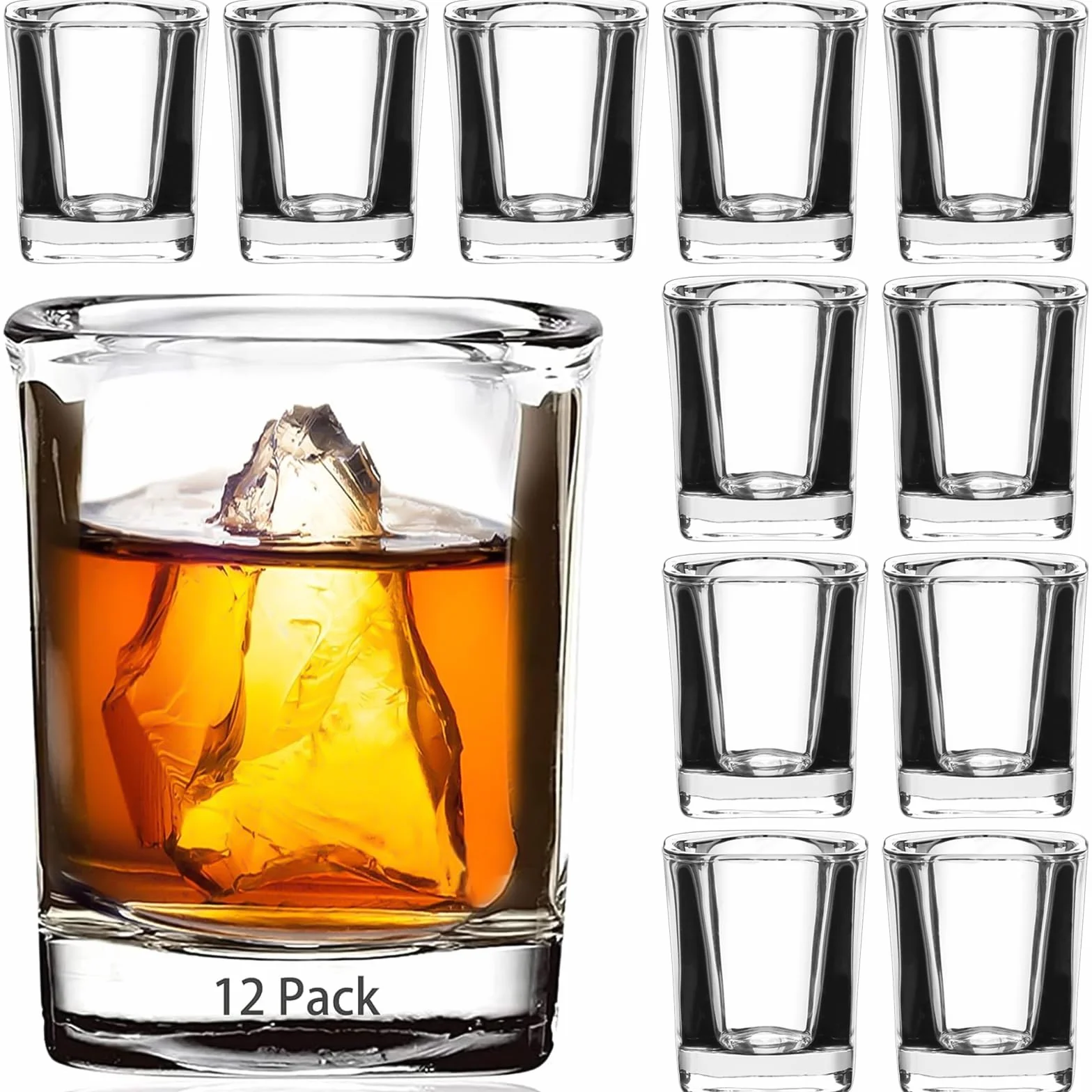 RUCKAE Juego de 12 vasos de chupito de base pesada, 2 onzas