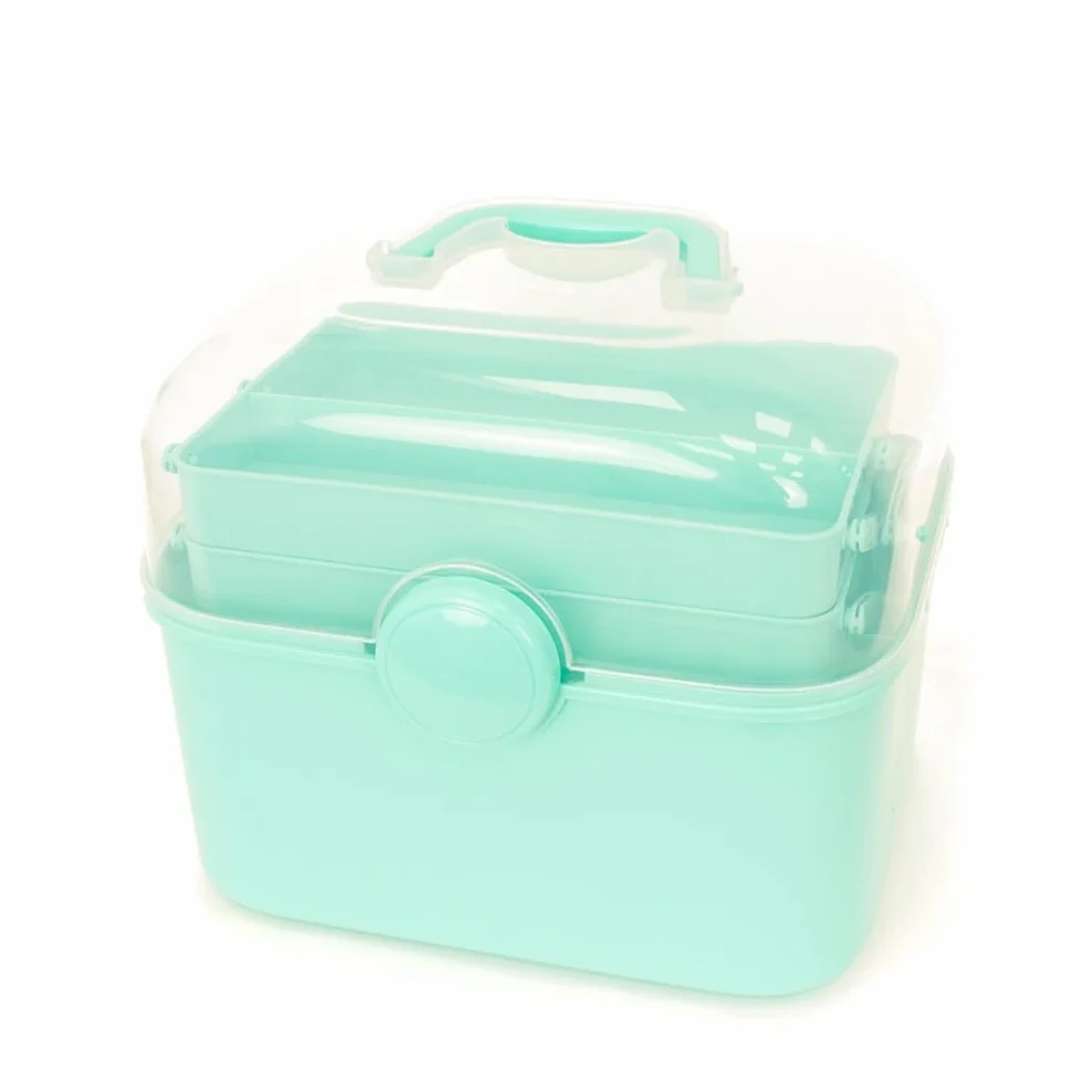 Craftelier - Caja de Almacenamiento Multiusos de Plástico Resistente | Organizador 3 Niveles con Bandejas Extraíbles para Herramientas, Manualidades, Botiquín y Accesorios | 27x23x23,5 cm | Verde