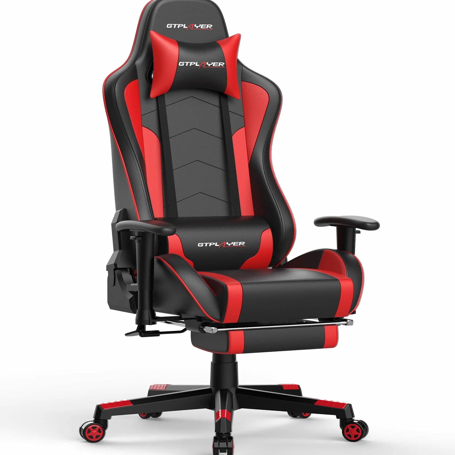 GTPLAYER Silla Gaming con Altavoz Bluetooth Reposapies Escritorio Oficina Gamer Ergonomica con Cojín Reposabrazos 3D Ajustables Respaldo Reclinable Multifuncional Rojo