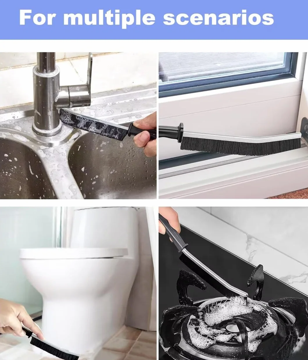 Set de cepillos para juntas, cepillo de cerdas duras para limpieza de esquinas, cepillo angular para limpieza del borde del inodoro, cepillo de limpieza en profundidad para baño/hogar/baño