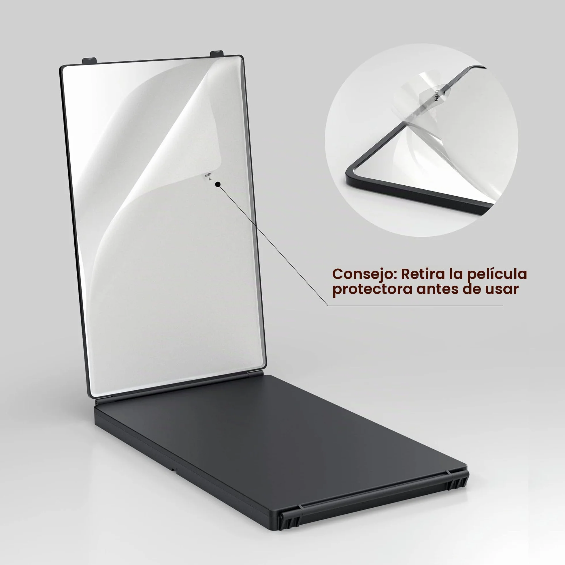 JUSRON Espejo de Pared 360°, Triple Plegable, con Corte Automático, Altura Regulable