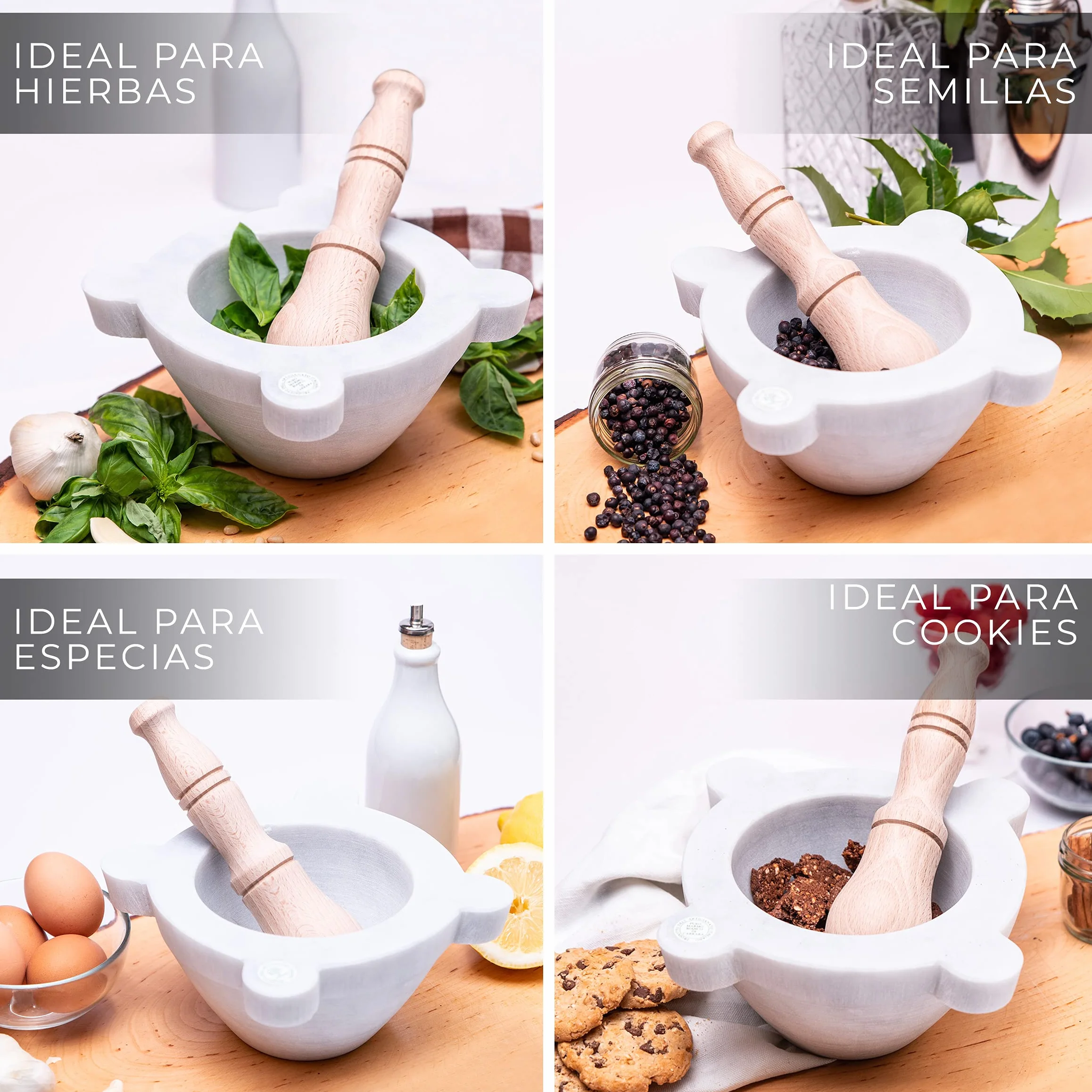 Mortero En Mármol Blanco De Carrara Con Almirez Bembo – Mortero Para Pesto Y Especias – Made in Italy - Modelo Genovés (cm 20)