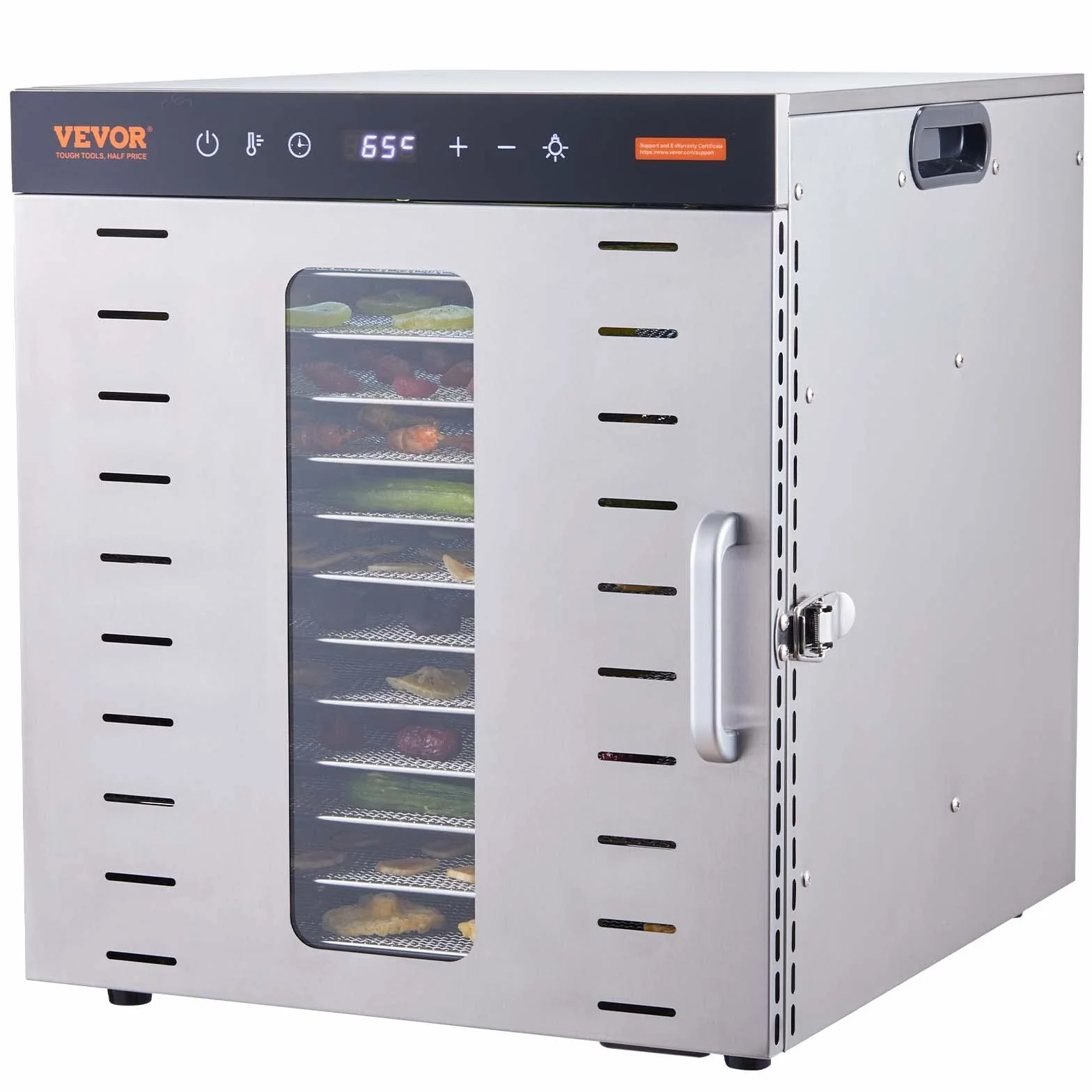 VEVOR Máquina Deshidratadora de Alimentos 10 Bandejas Acero Inoxidable 1000 W Temperatura Ajustable 30-90 °C Temporizador 0,5-48 h
