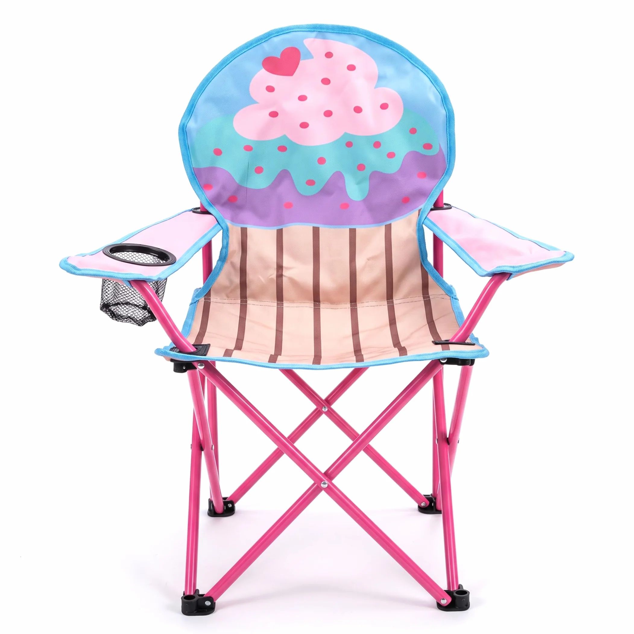 Silla plegable para campamento para niños con portavasos, silla portátil para exteriores para niños pequeños de tela Oxford 600D, patrón de helado de pastel, liviana para playa, senderismo, picn