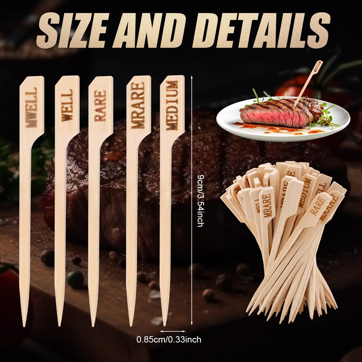 500 palillos de madera para temperatura de carne, pinchos planos para barbacoa, parrilla, frutas, asar, fiesta, cóctel