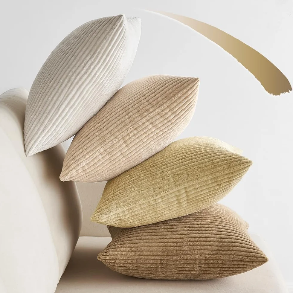 EMEMA Funda Cojines 4 Piezas 45x45 cm Corduroy Pana Rayas Decoración Moderna para Sofá