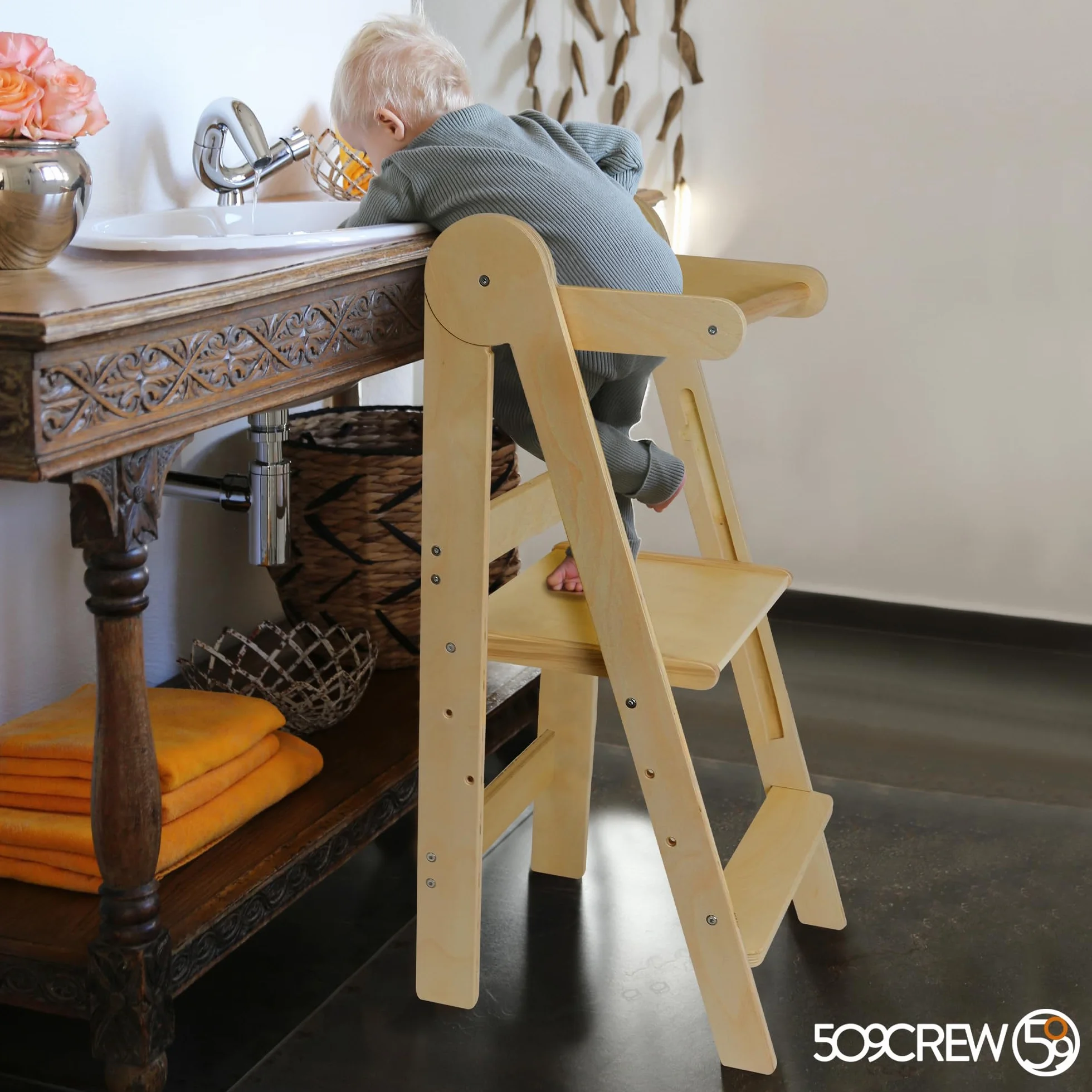 509 Lofty Torre de Aprendizaje Plegable, Ayudante de Cocina para Niños, Montessori, Taburete, Plegable Cómodo para Almacenamiento, Ajuste de Altura en 3 Niveles