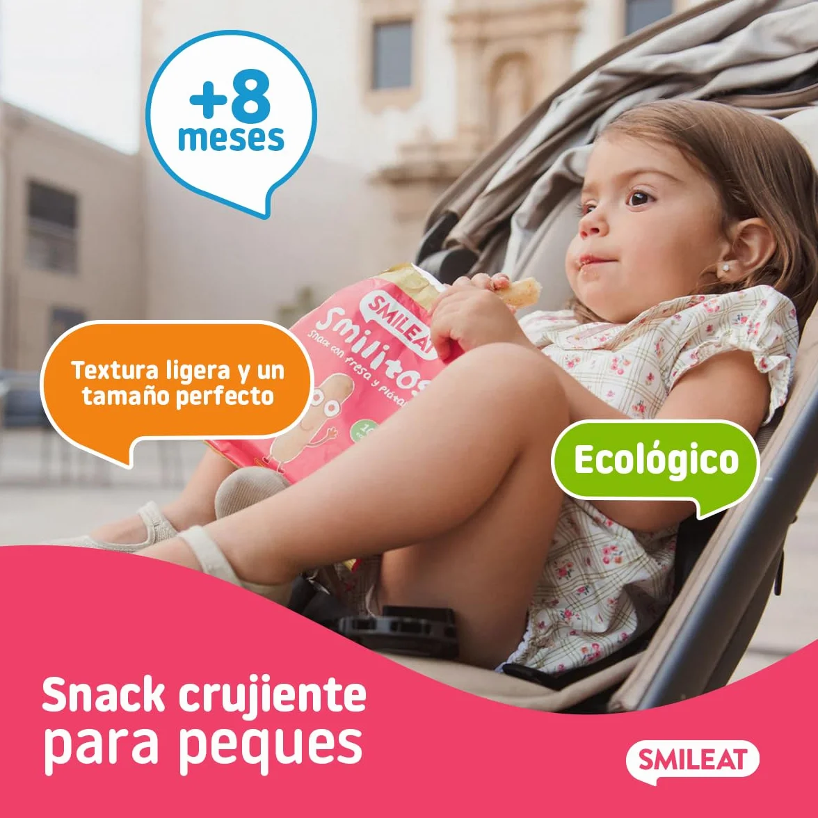 Smileat Smilitos Snack Fresa y Plátano 25g Merienda para Bebés 8 Meses