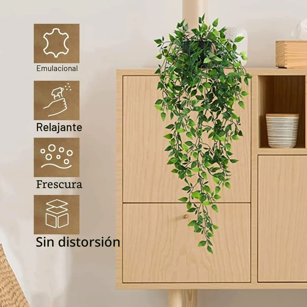 Plantas Artificiales Colgantes con Maceta, 2 Pcs Decorativas para Estante Interior