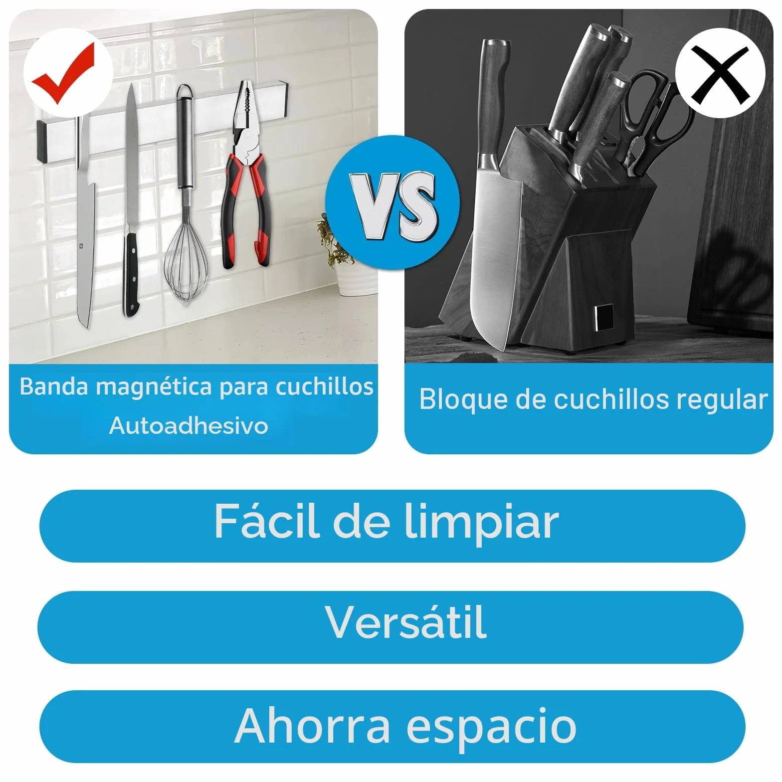 VFANDV Barra Magnética para Cuchillos, Soporte Magnético Cuchillos con Autoadhesivo, Iman Cuchillos de Cocina con Banda Adhesiva, Barra Magnética para Cuchillos, Utensilios y Herramientas (30CM)