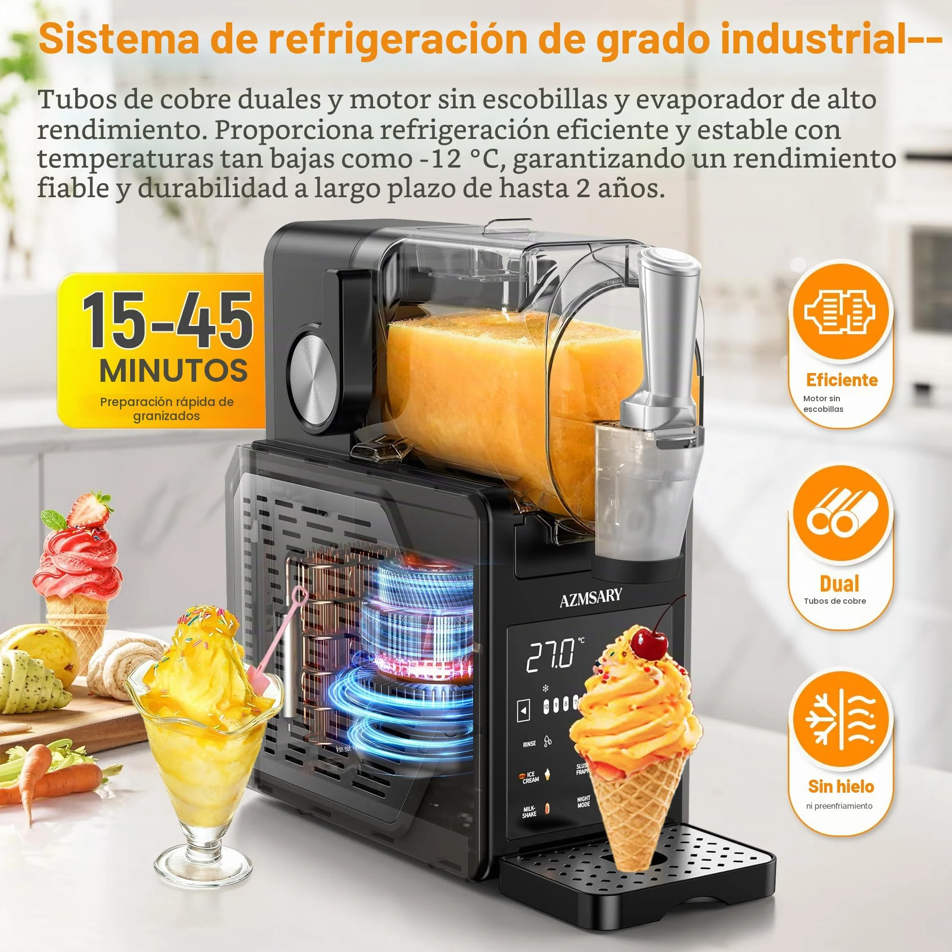 Máquina de granizado – Fácil de usar con un botón 2,5 L Slushie Maker, no requiere hielo, con pantalla LED, 6 programas automáticos para margaritas, frappés, batidos