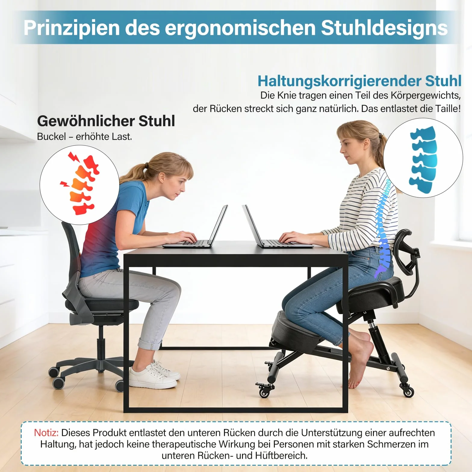 Silla de rodilla, silla ergonómica para la rodilla, sillas de oficina arrodilladas con altura ajustable y soporte lumbar para bancos y salas de conferencias, oficinas, áreas de recepción en el hogar
