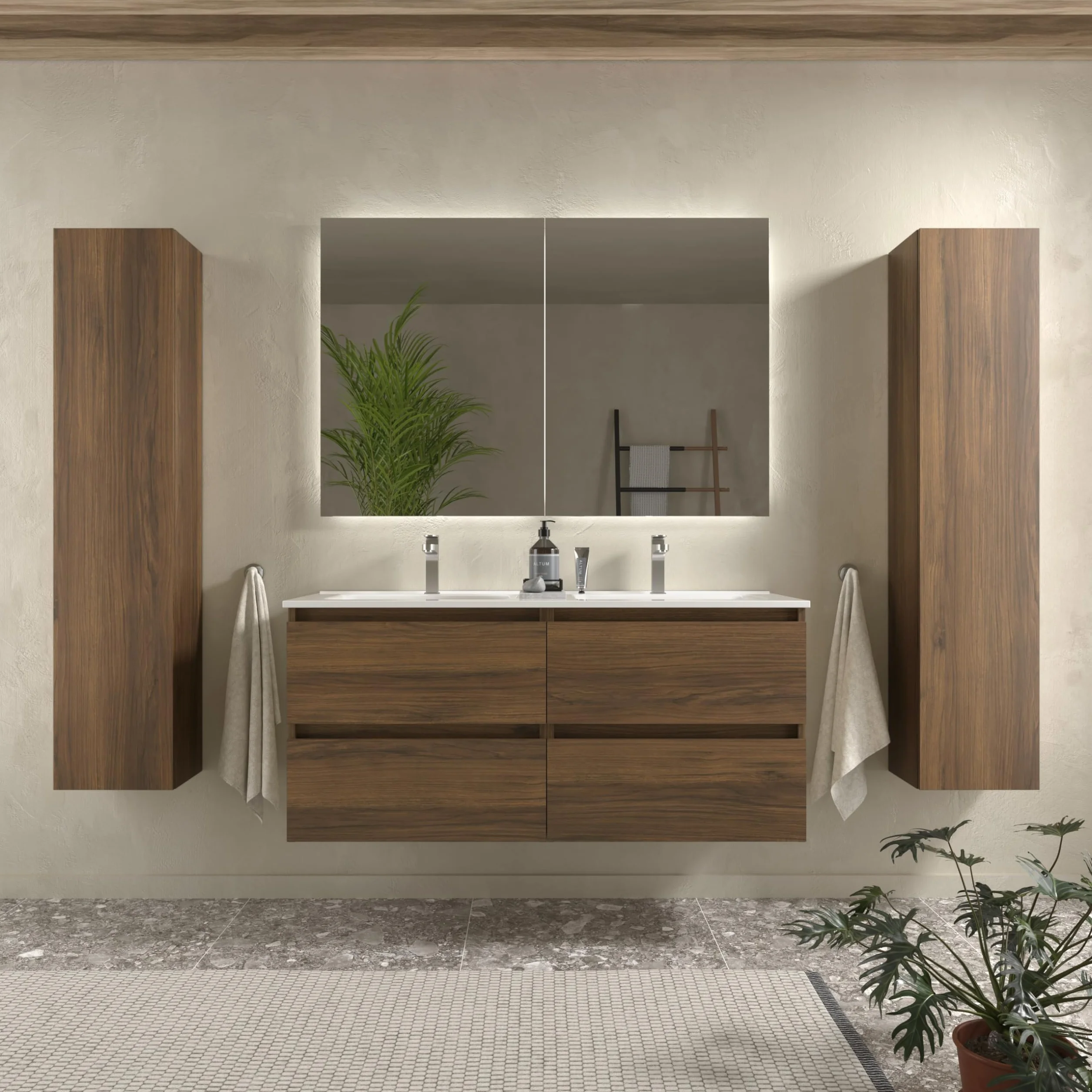 Mueble de baño Bequia 120cm + Lavabo cerámica | Nogal|120x45x56