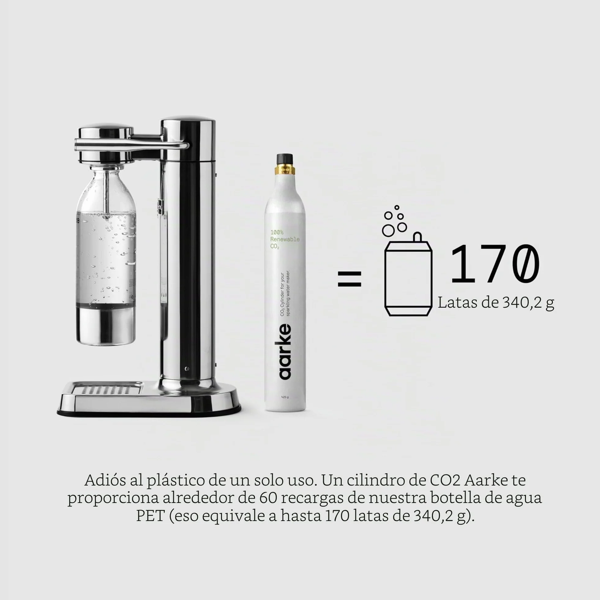 Aarke Carbonator 3, Máquina para hacer Agua con Gas en Acero Inoxidable con Botella 800ml