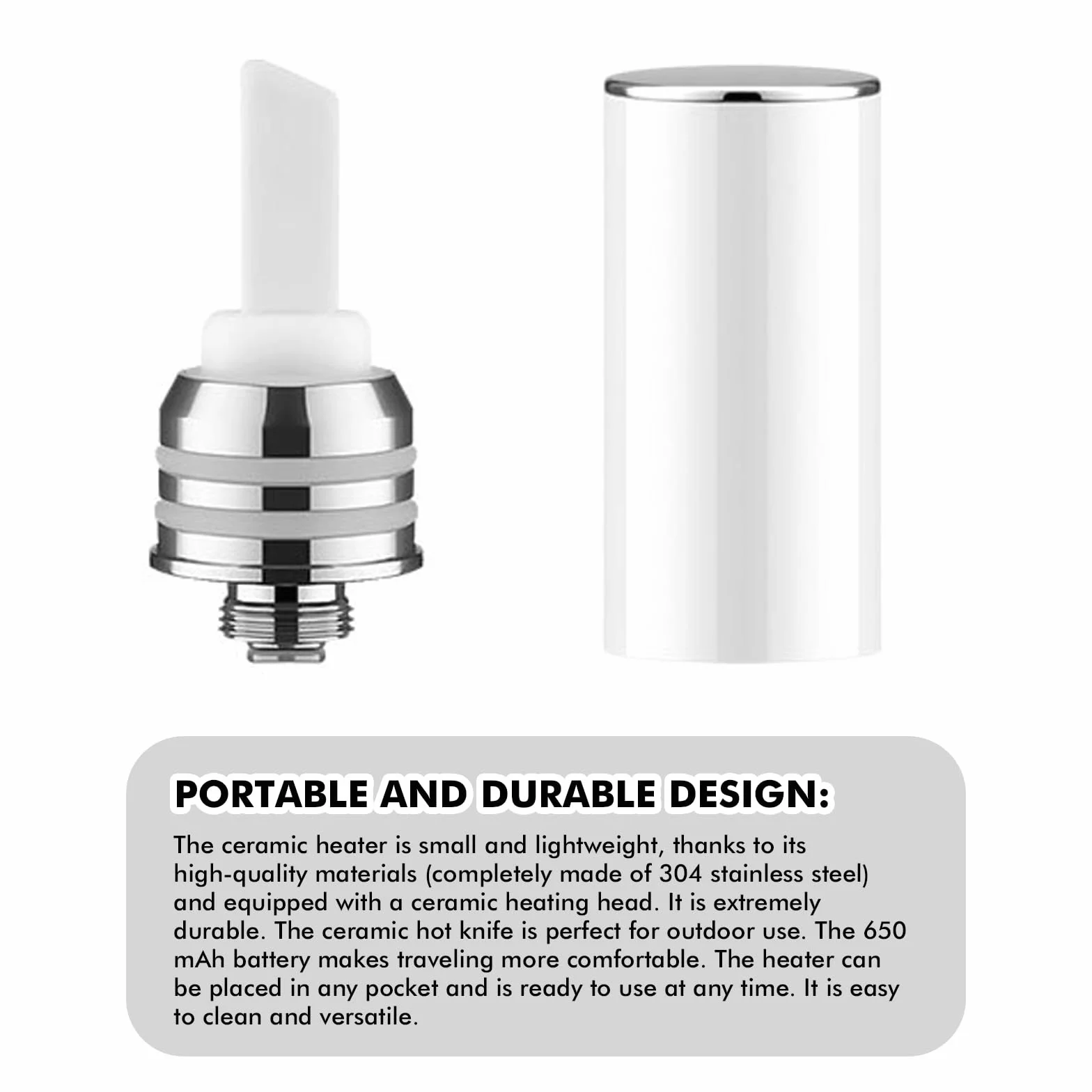 Cuchillo de cerámica caliente, cuchilla calefactora de cerámica 510, herramienta eléctrica para dabs, accesorio portátil para cortar cera, recargable para extracción y dispensación de cera (blanco)