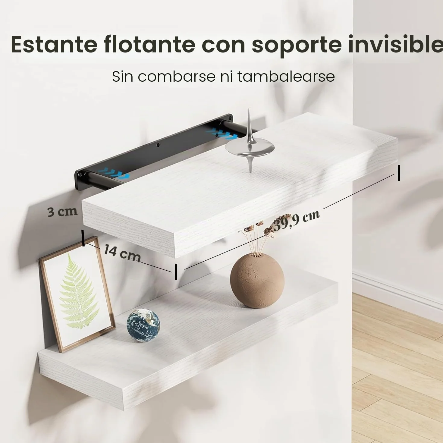 AMADA HOMEFURNISHING Estantes Flotantes Pared Juego 3 Unidades Blanca Soportes Invisibles AMFS08