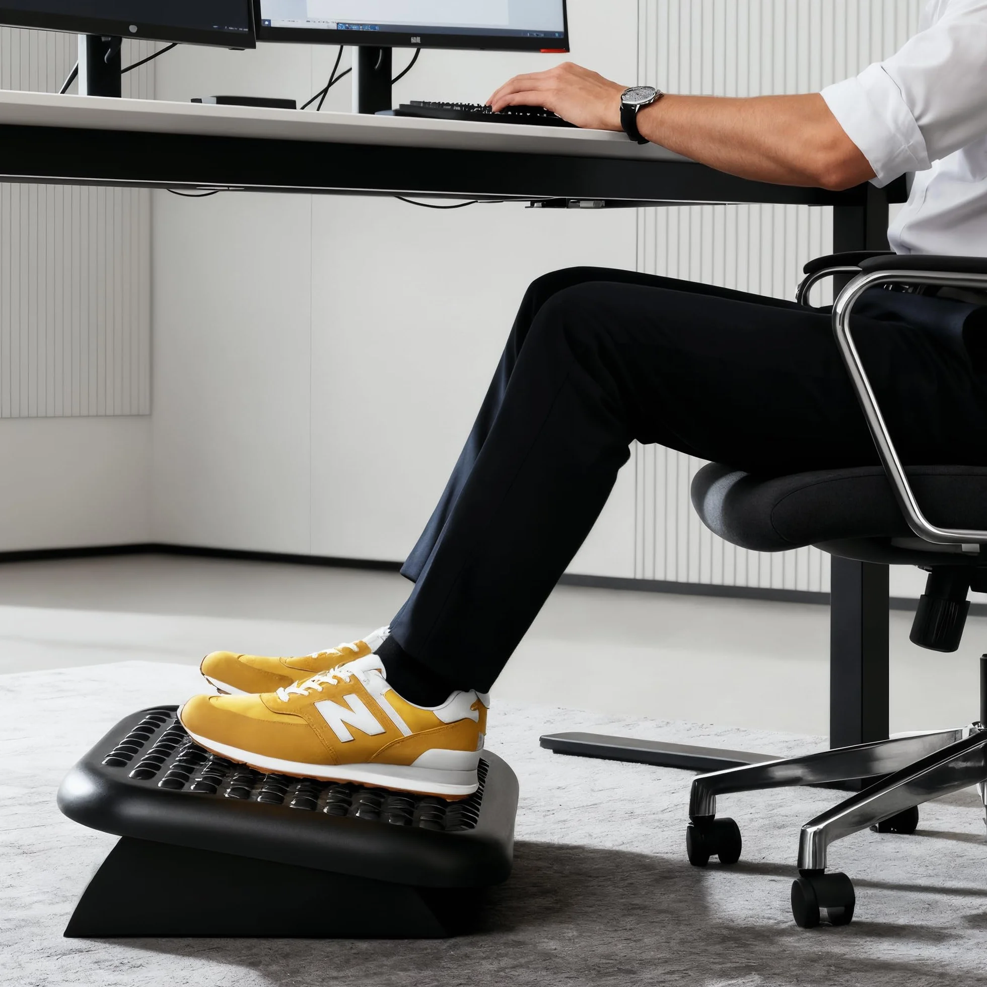 Reposapiés Ergonómico con Altura Ajustable, Inclinación 0° a 15°, Base Antideslizante, Superficie Masajeadora