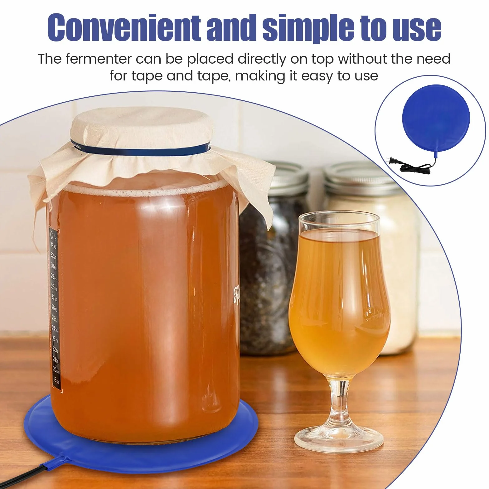 Almohadilla de calefacción para elaboración de cerveza y fermentación, almohadilla de cinturón de calefacción de infusión casera con 2 tiras de temperatura y controlador de temperatura, almohadilla