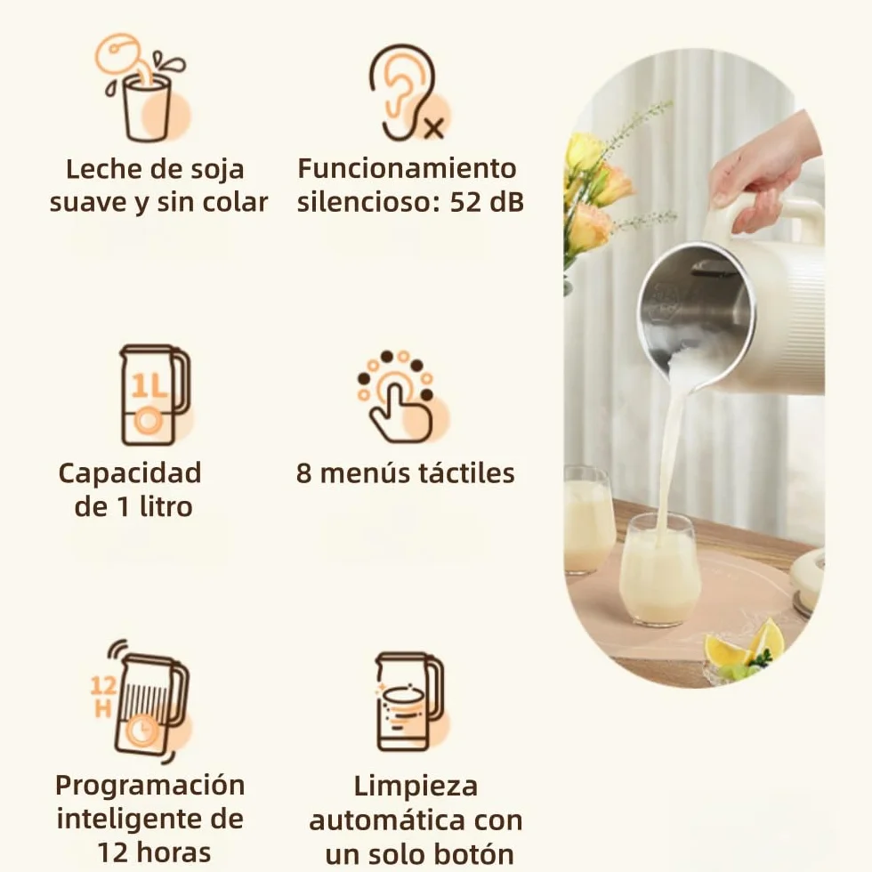 Essanova Pro- 8 en1maquina leche vegetal Automática, Función de mantenimiento del calor y temporizador,para Papillas de arroz, zumos de fruta