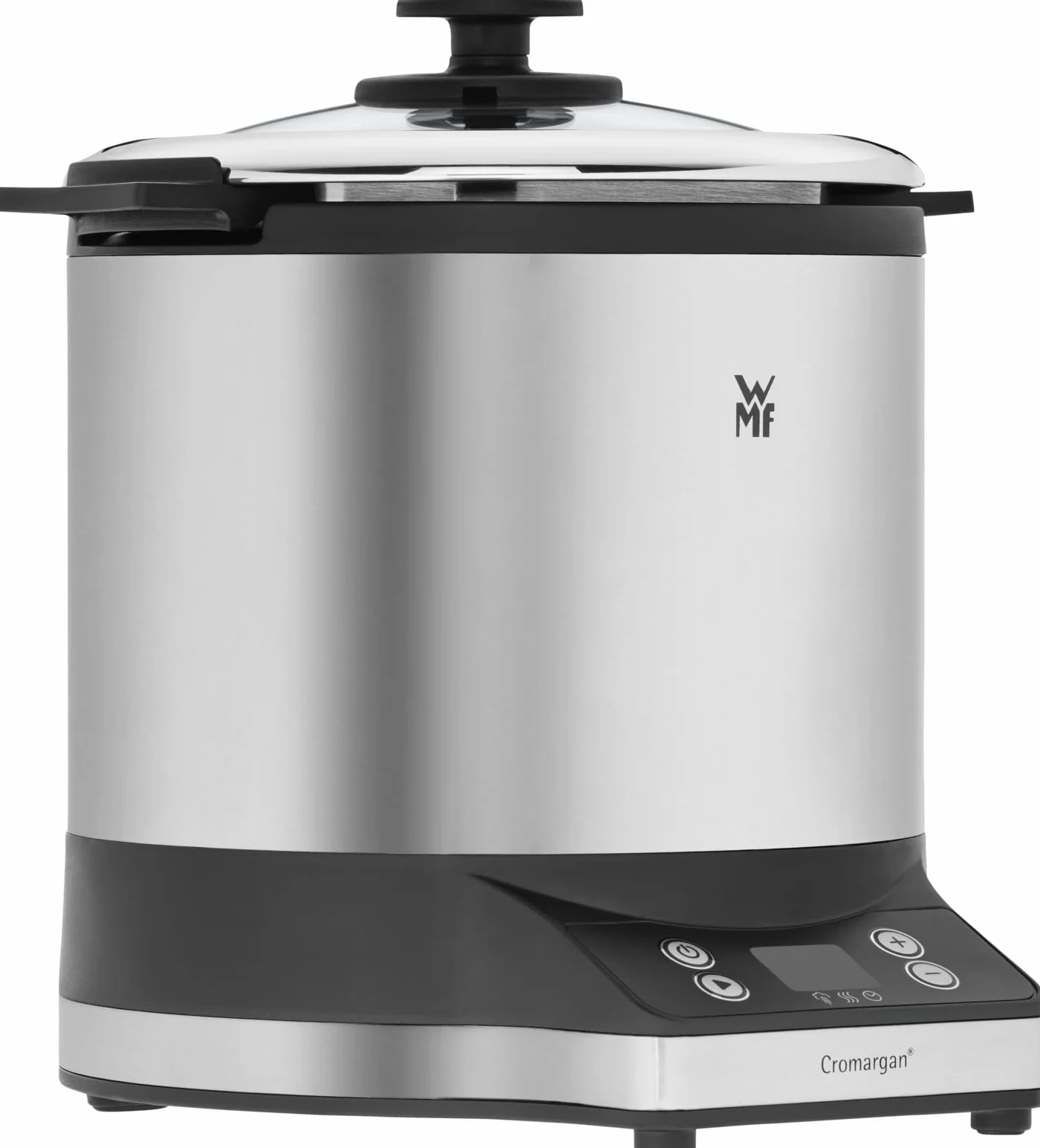 WMF Kitchenminis Arrocera 220W 1L acero inoxidable cromargan mate tapa recipiente base dual mantenimiento calor taza cuchara medidora