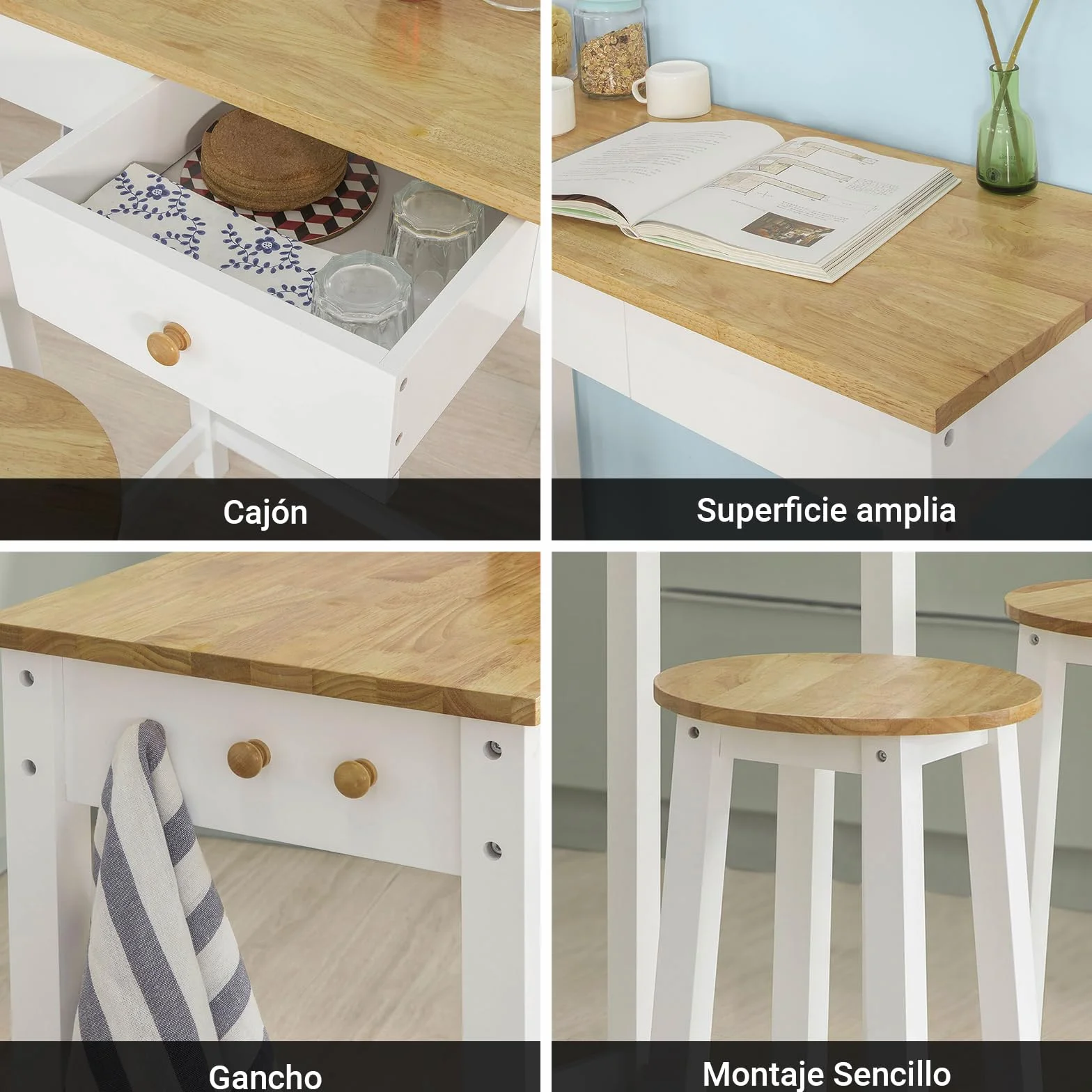 SoBuy Juego de Mesa Alta para Comedor, Conjunto de Bar con 2 Taburetes, Mesa de Cocina Moderna Ideal para Espacios Reducidos FWT50-WN