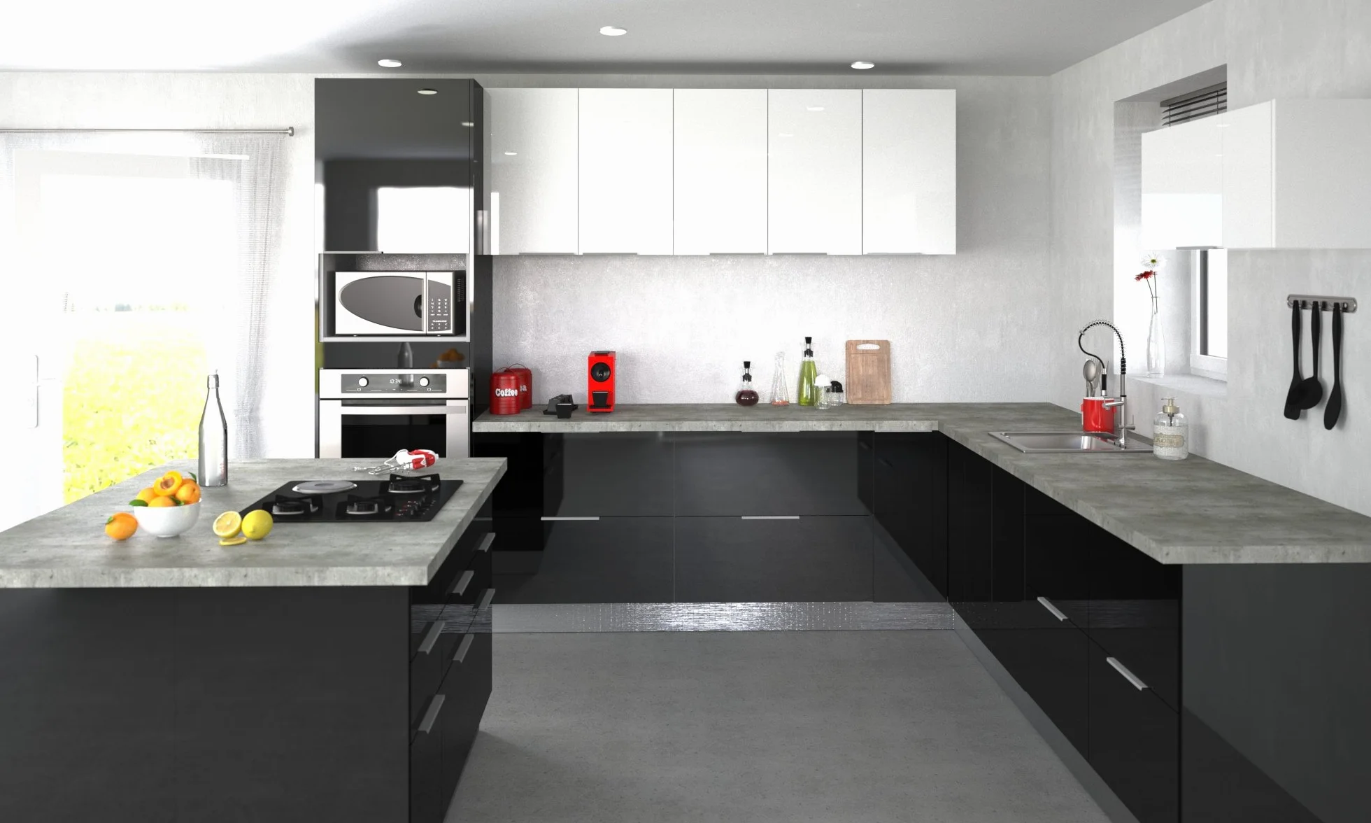 CABINET CP8HN - Mueble de cocina con dos puertas (80 cm), color negro luciente