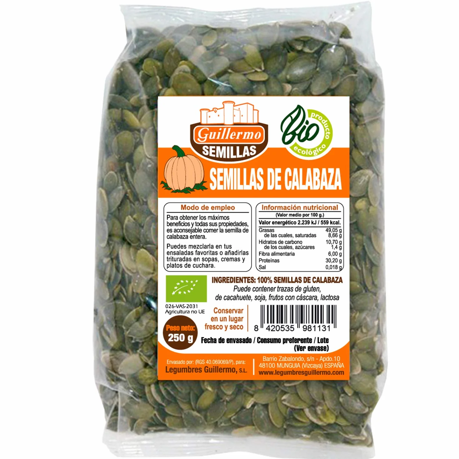 Pipas de calabaza BIO 250 g - Semillas ecológicas Superalimento