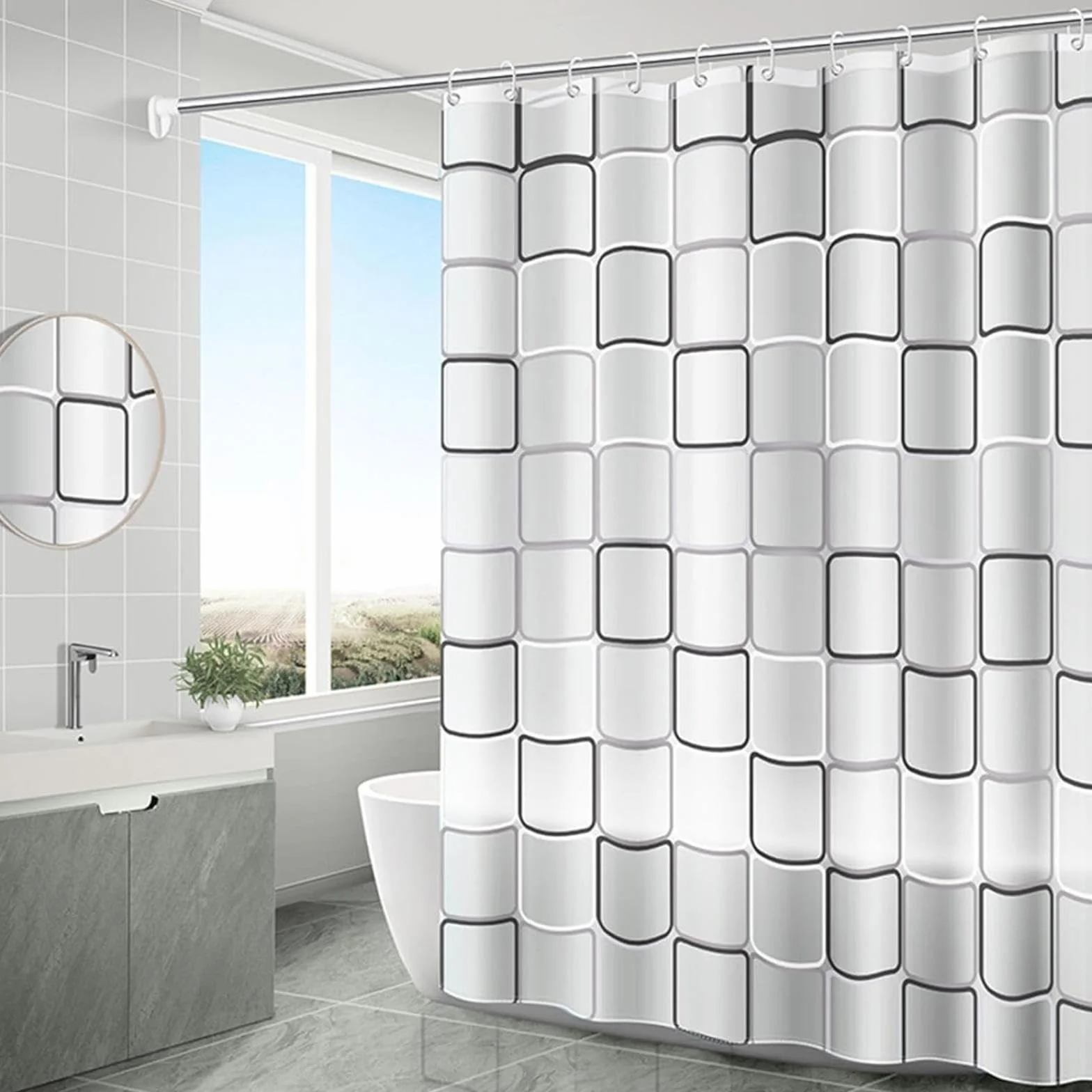 Cortina de ducha impermeable, resistente al moho, lavable, tela de poliéster pesado, 180 x 195 cm, perfecta para decoración de baño, fácil de limpiar