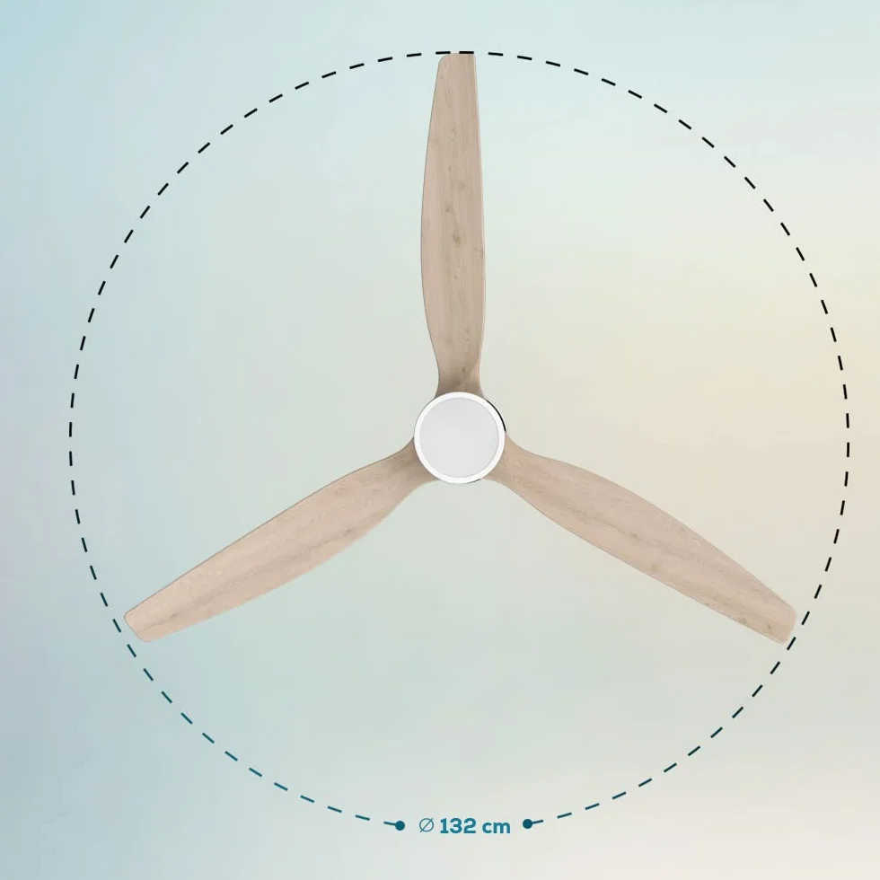 Cecotec Ventilador de Techo con Luz EnergySilence Aero 5300 White&Wood Design. 30W, Diámetro 52” con 3 Aspas, Motor DC, Luz LED, Mando a distancia, Temporizador y Modo Winter-Summer