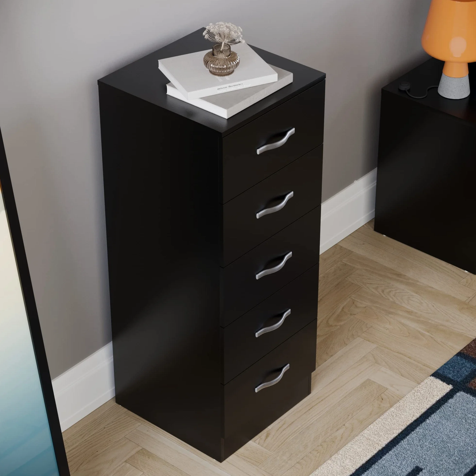 Vida Designs Pecho Cómoda Estrecha, Madera de ingeniería, Black, 36D x 34.5W x 90H centimetres
