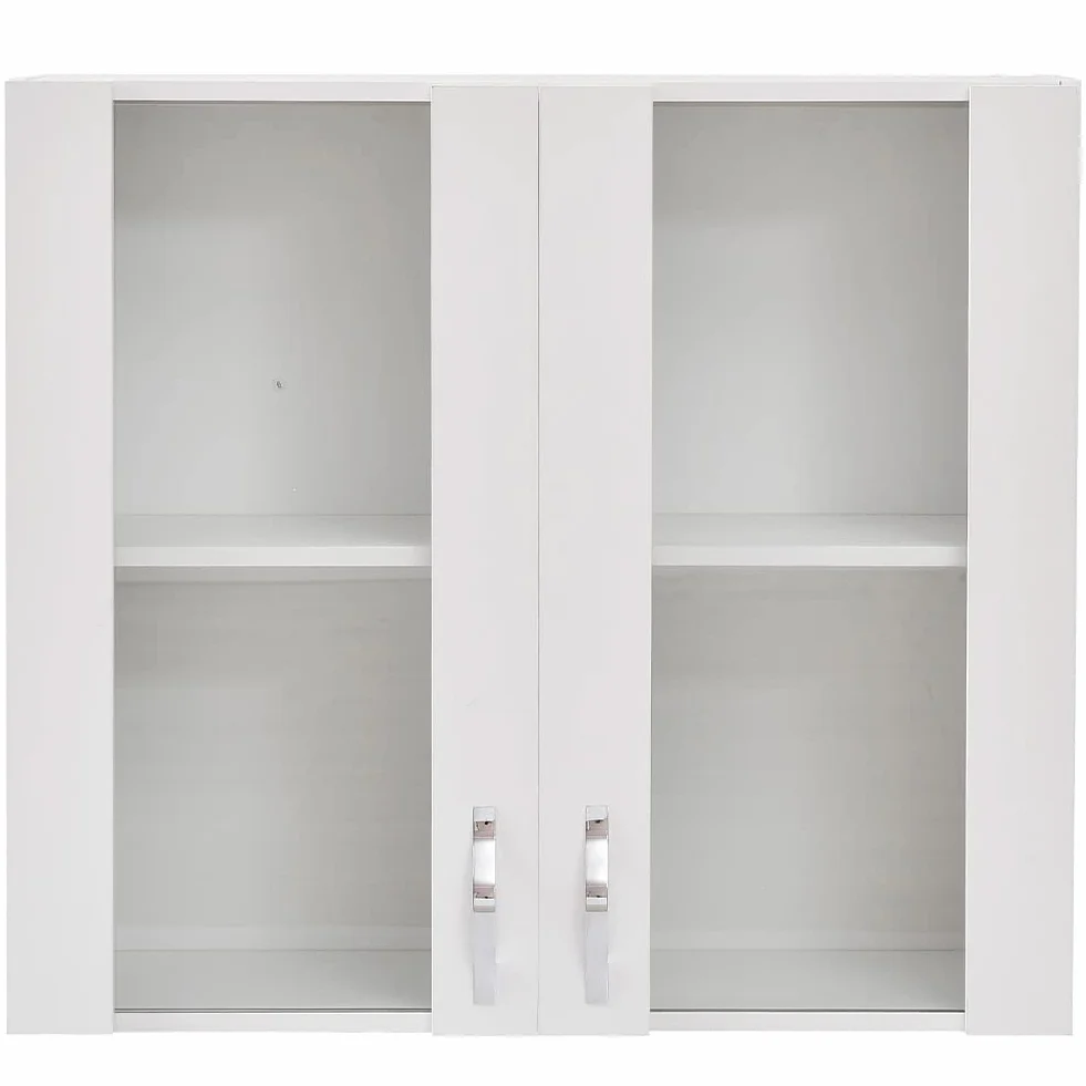 Shally Dogan Armario colgante de cocina con cristal, armario suspendido de pared acristalada de madera, dos puertas, 1 estante y 2 compartimentos, armario espacioso resistente,blanco, 80 x 32 x 72cm
