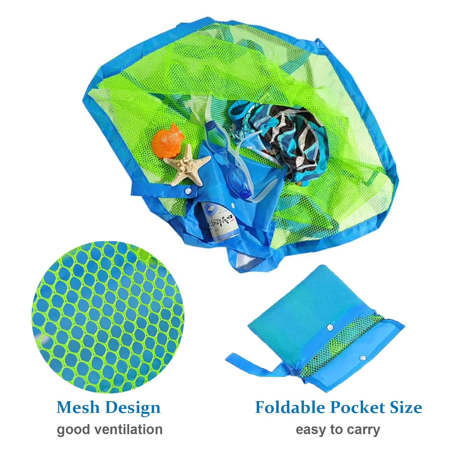 GeekerChip Bolsa Plegable de Malla de Playa, Reutilizable, para Juguetes de Niños (Verde)