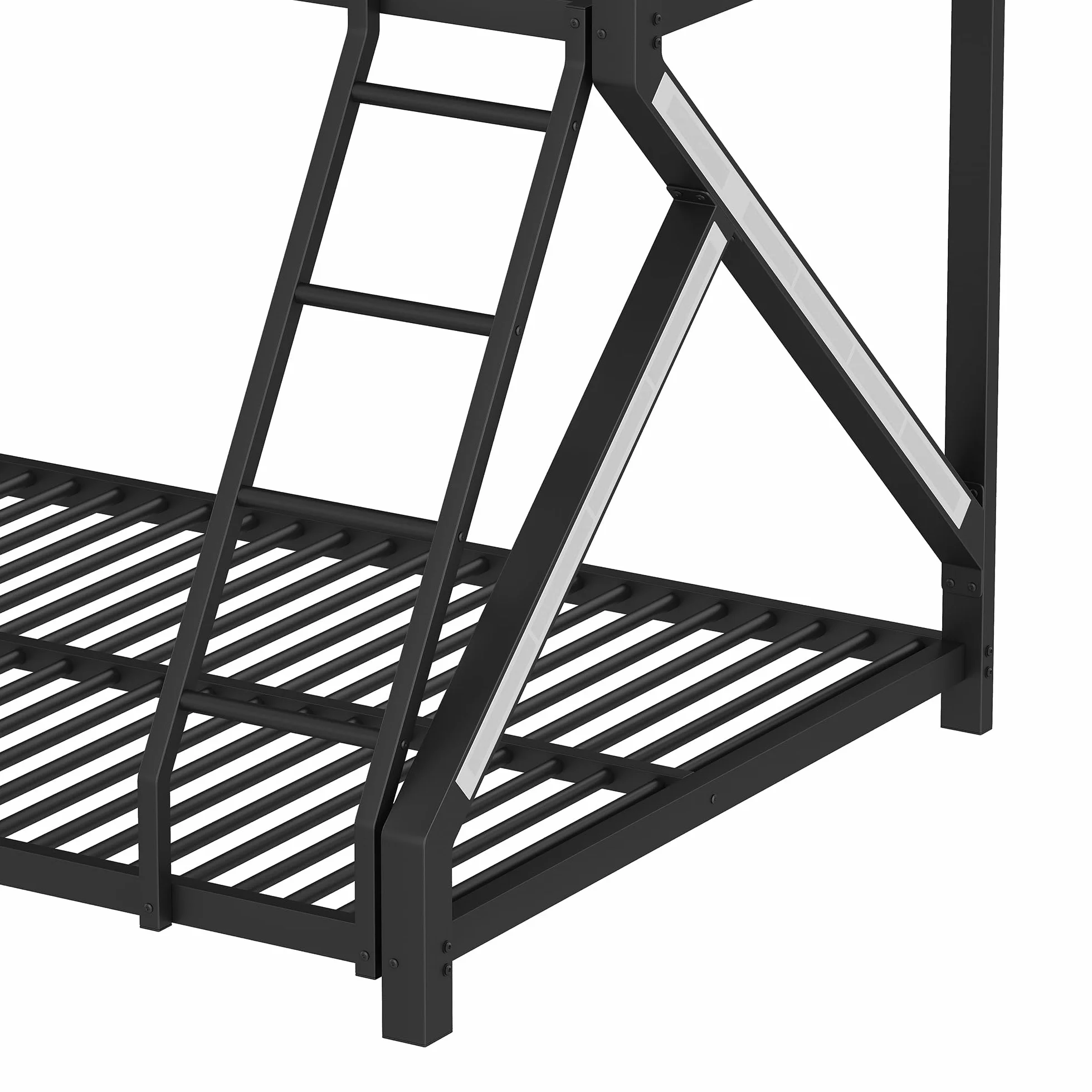 Litera con LED para niños y adultos, cama infantil con barandilla y escalera, hierro 90x200+140x200 cm, negro